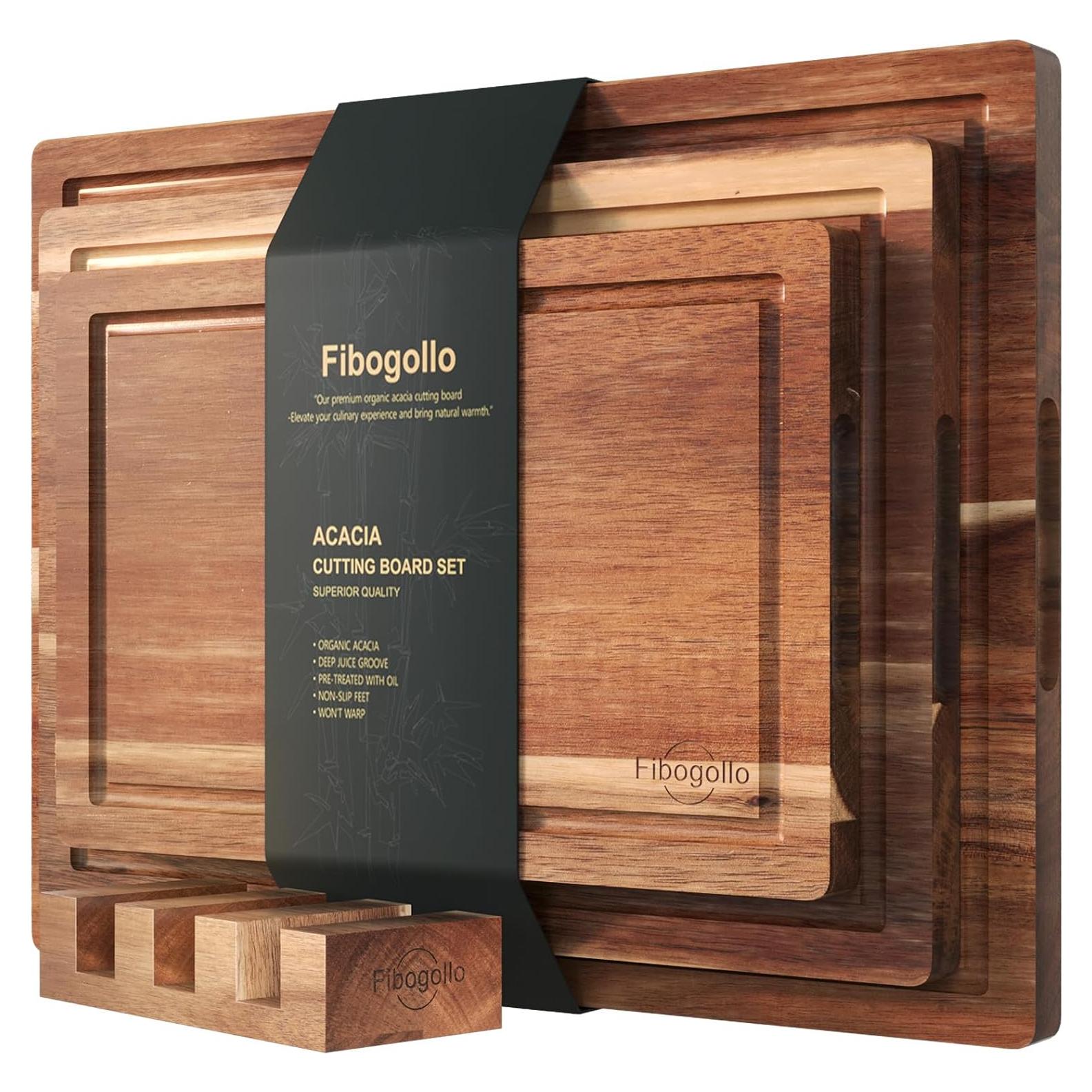 Juego de 3 Tablas de Cortar de Madera de Acacia Fibogollo
