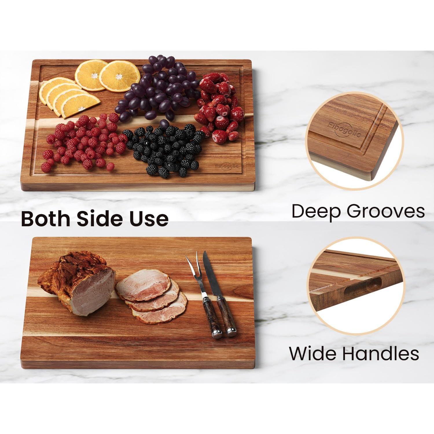 Juego de 3 Tablas de Cortar de Madera de Acacia Fibogollo