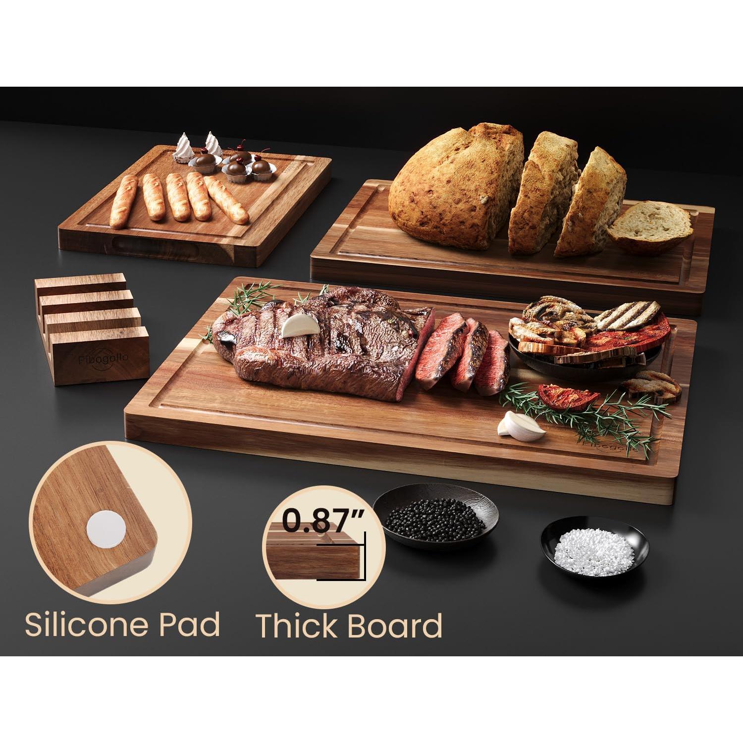 Juego de 3 Tablas de Cortar de Madera de Acacia Fibogollo