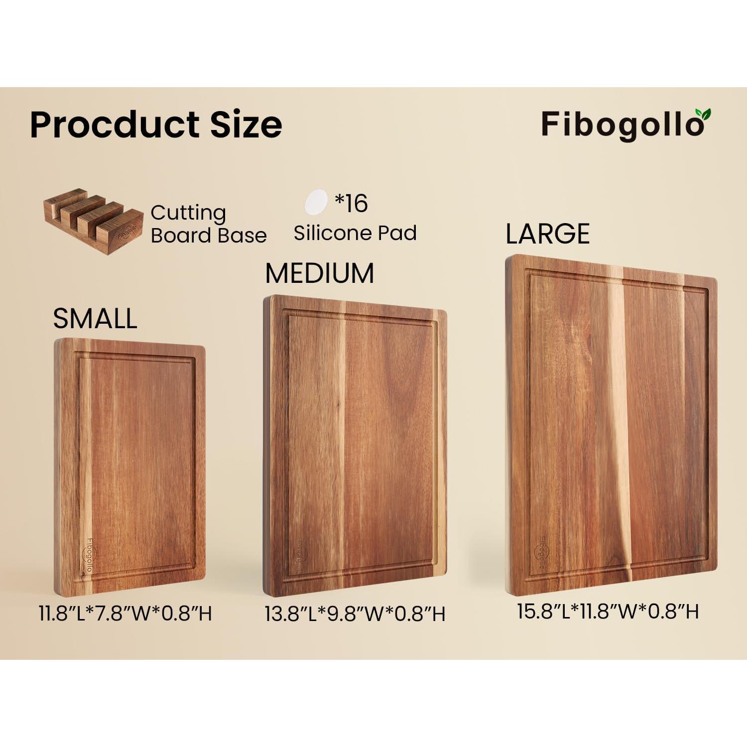 Juego de 3 Tablas de Cortar de Madera de Acacia Fibogollo