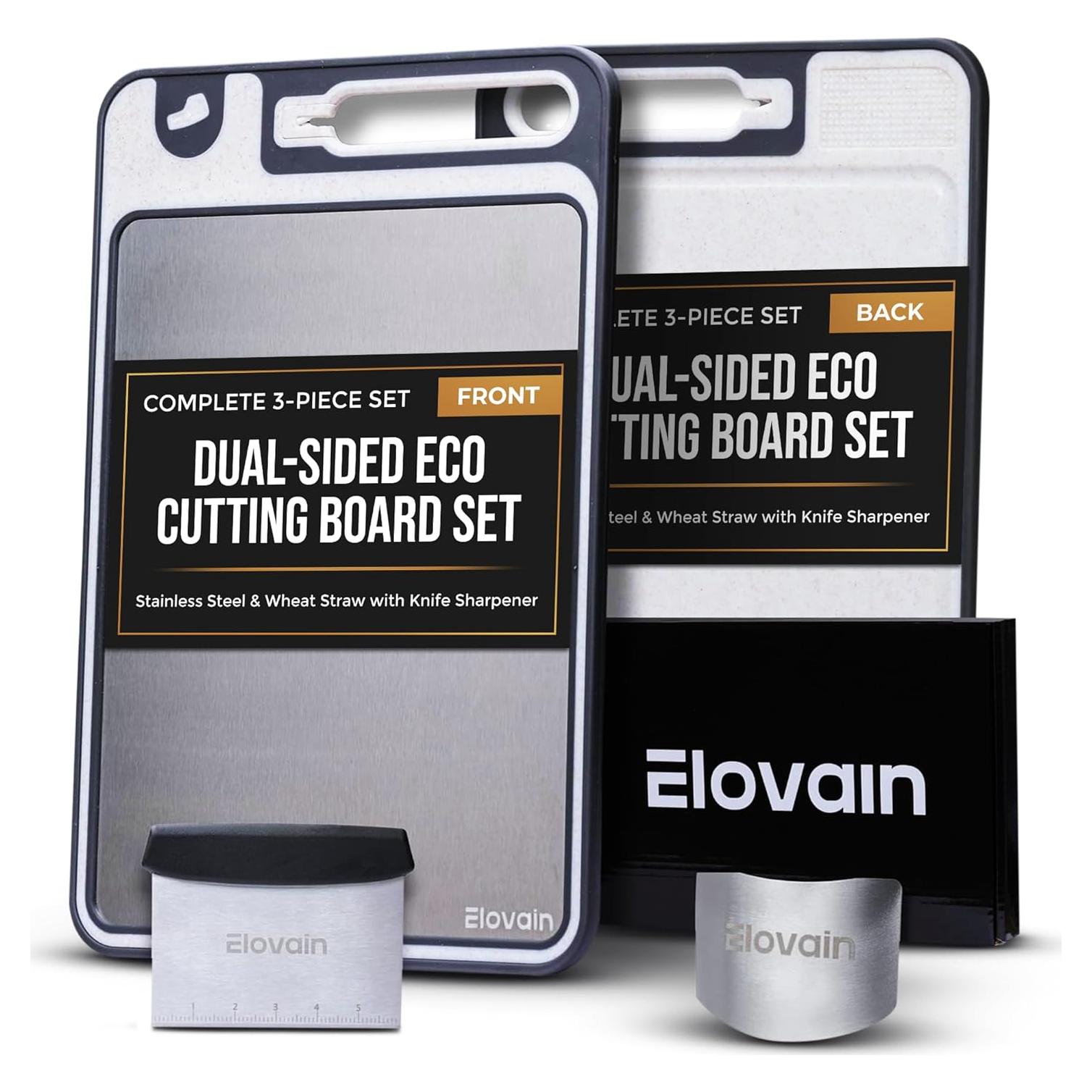 Tabla de Cortar Doble Cara Elovain con Afilador y Raspador 38x25cm