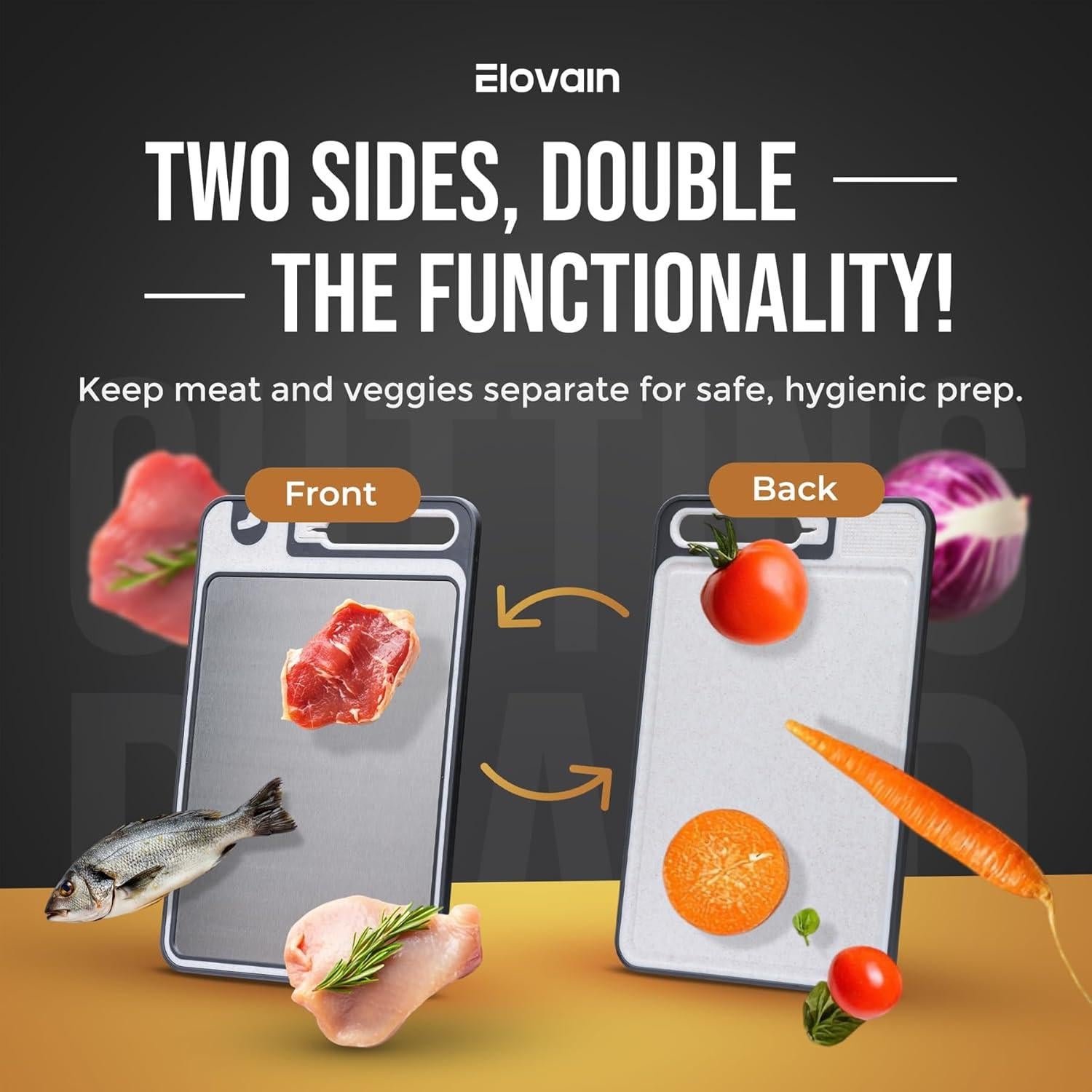 Tabla de Cortar Doble Cara Elovain con Afilador y Raspador 38x25cm