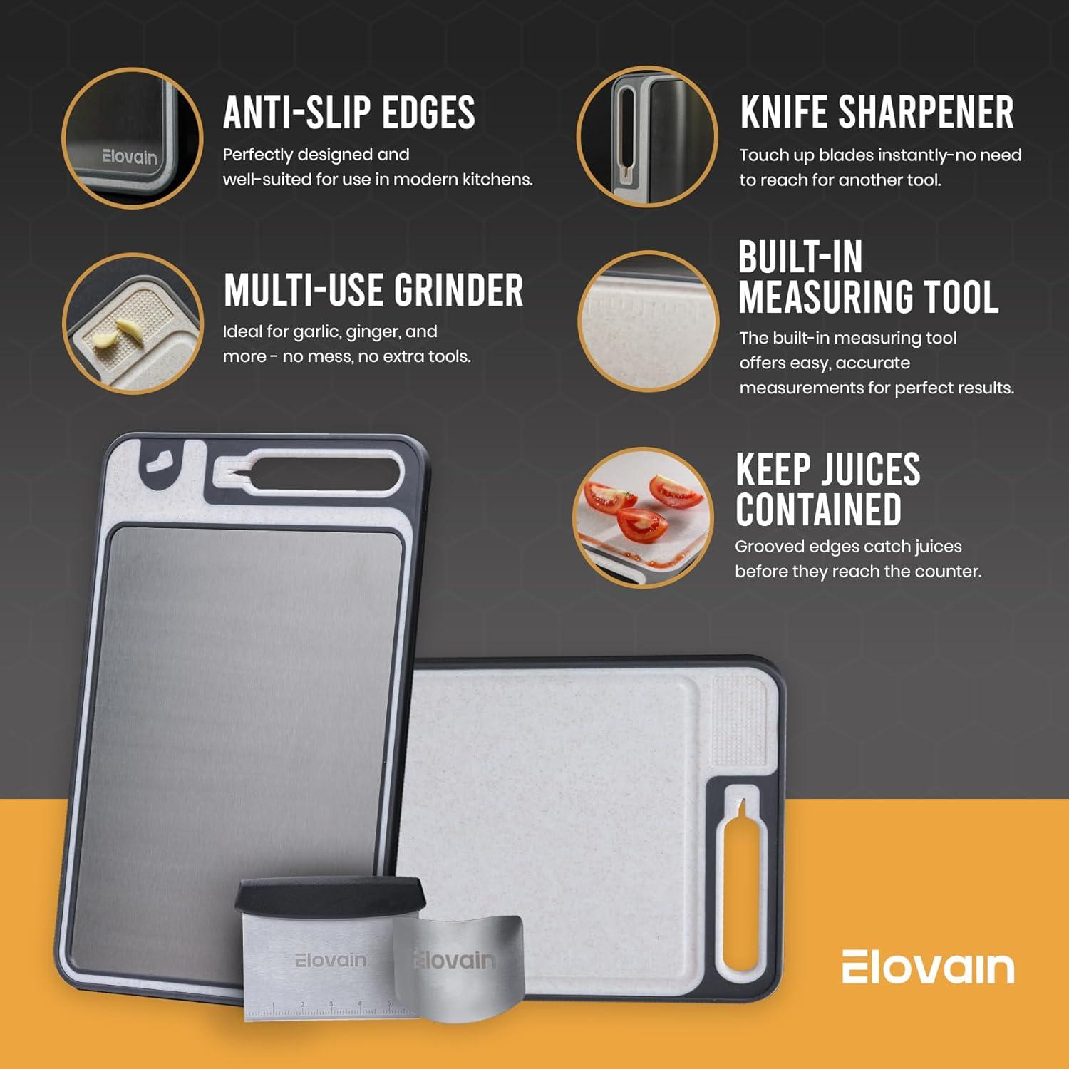 Tabla de Cortar Doble Cara Elovain con Afilador y Raspador 38x25cm