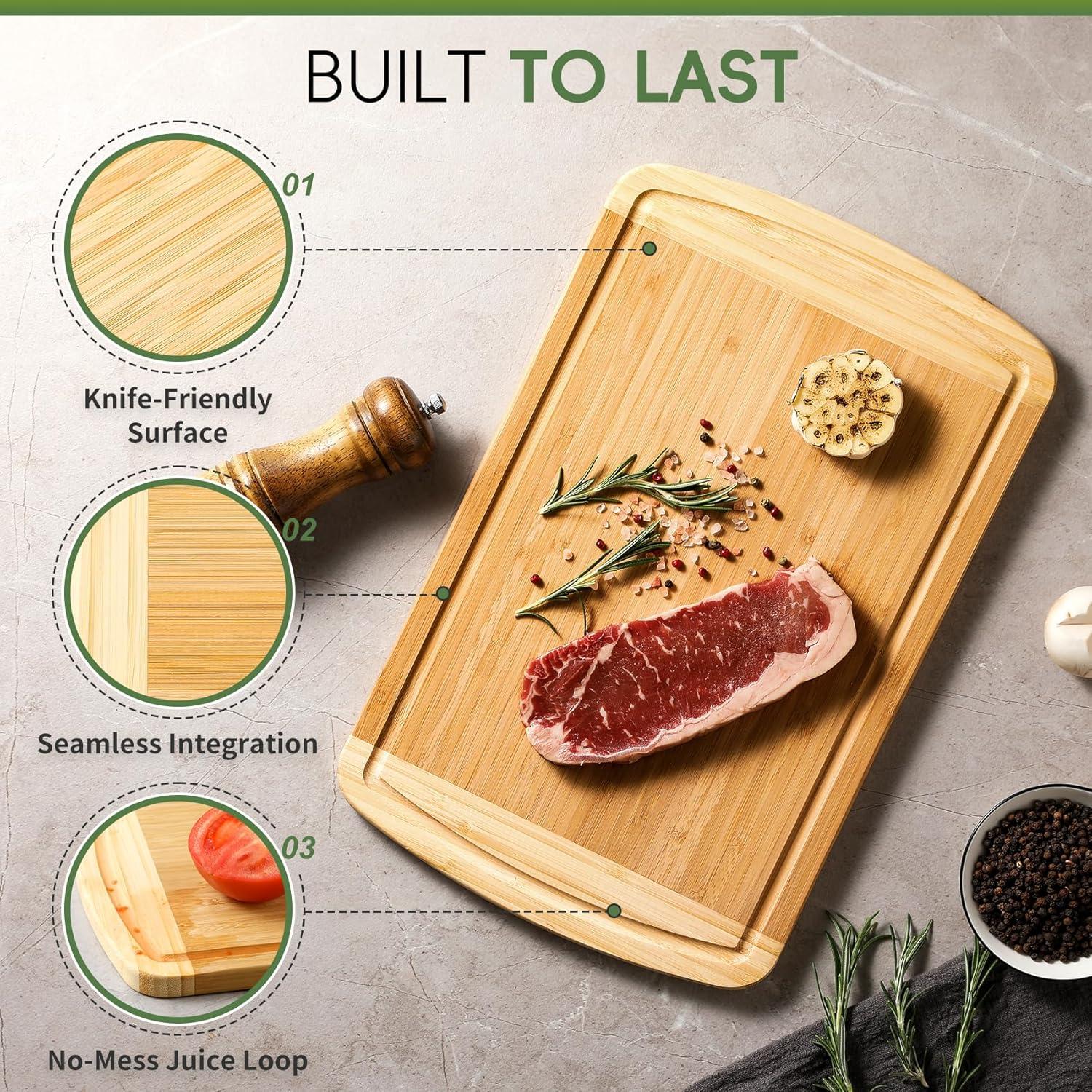 Tabla de Cortar de Bambú HIWARE 40.6x25.4 cm con Canal de Jugo