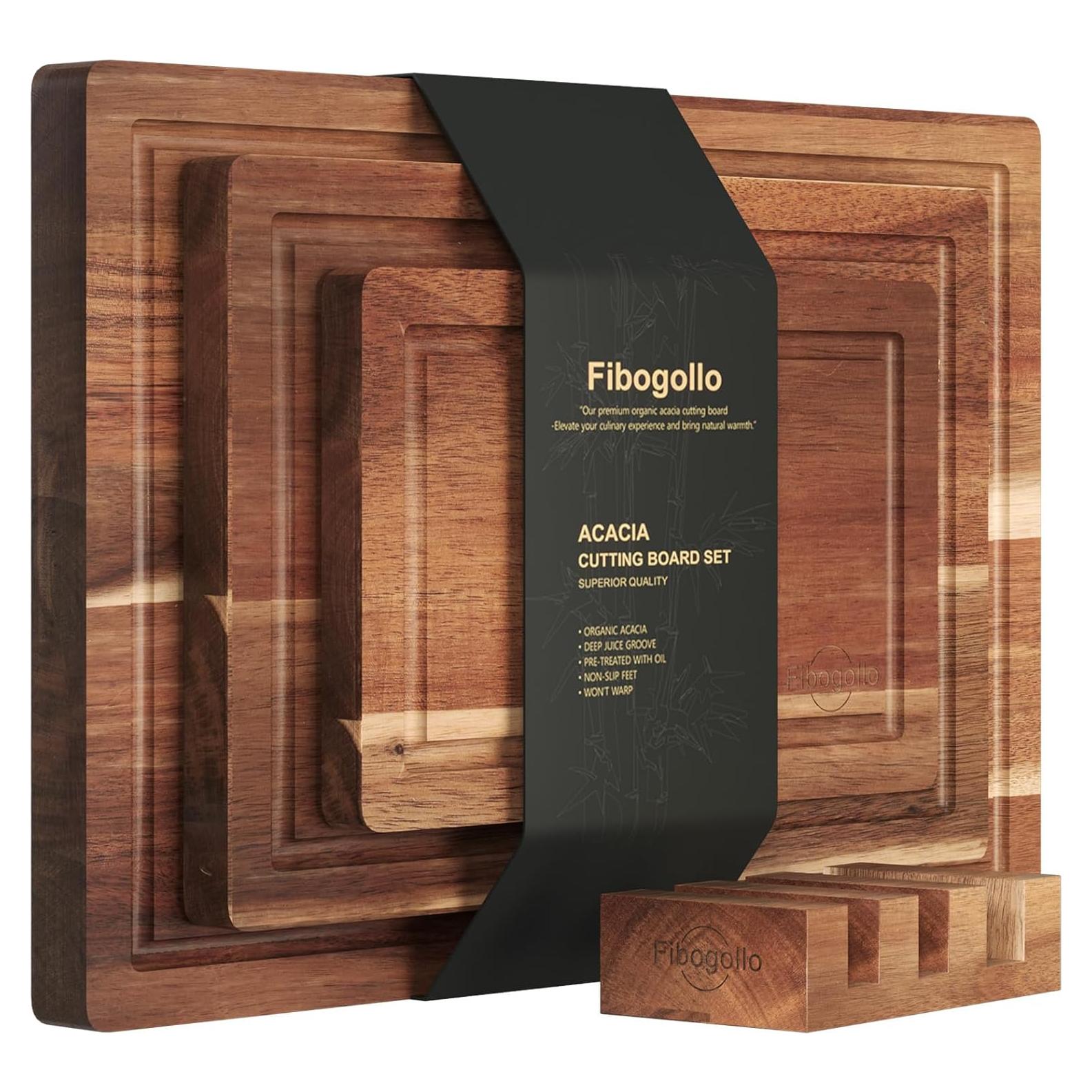 Juego de 3 Tablas de Cortar de Madera de Acacia Fibogollo