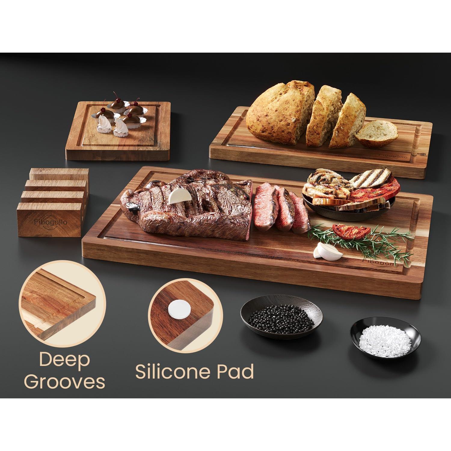 Juego de 3 Tablas de Cortar de Madera de Acacia Fibogollo