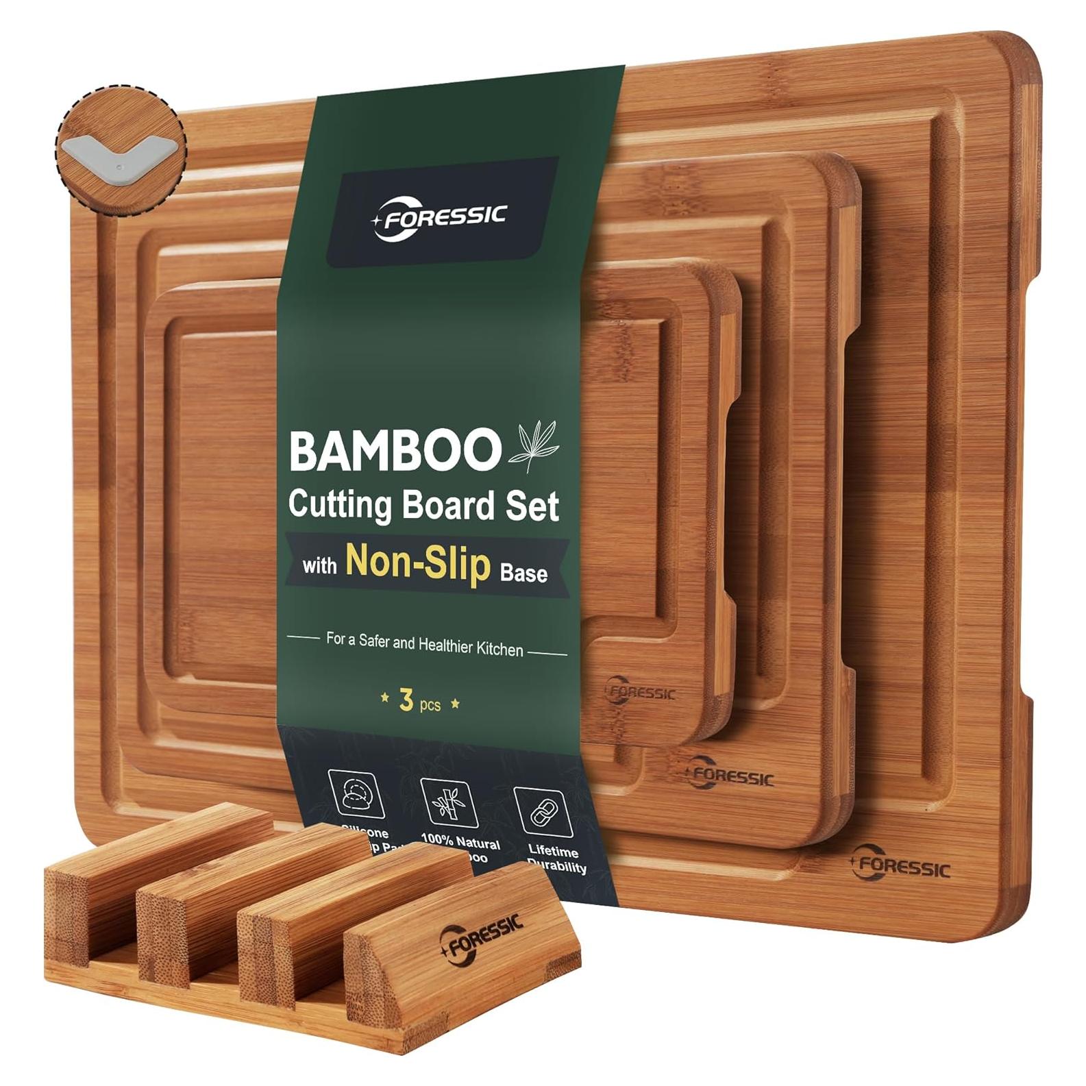 Juego de 3 Tablas de Cortar de Bambú Foressic Antideslizantes