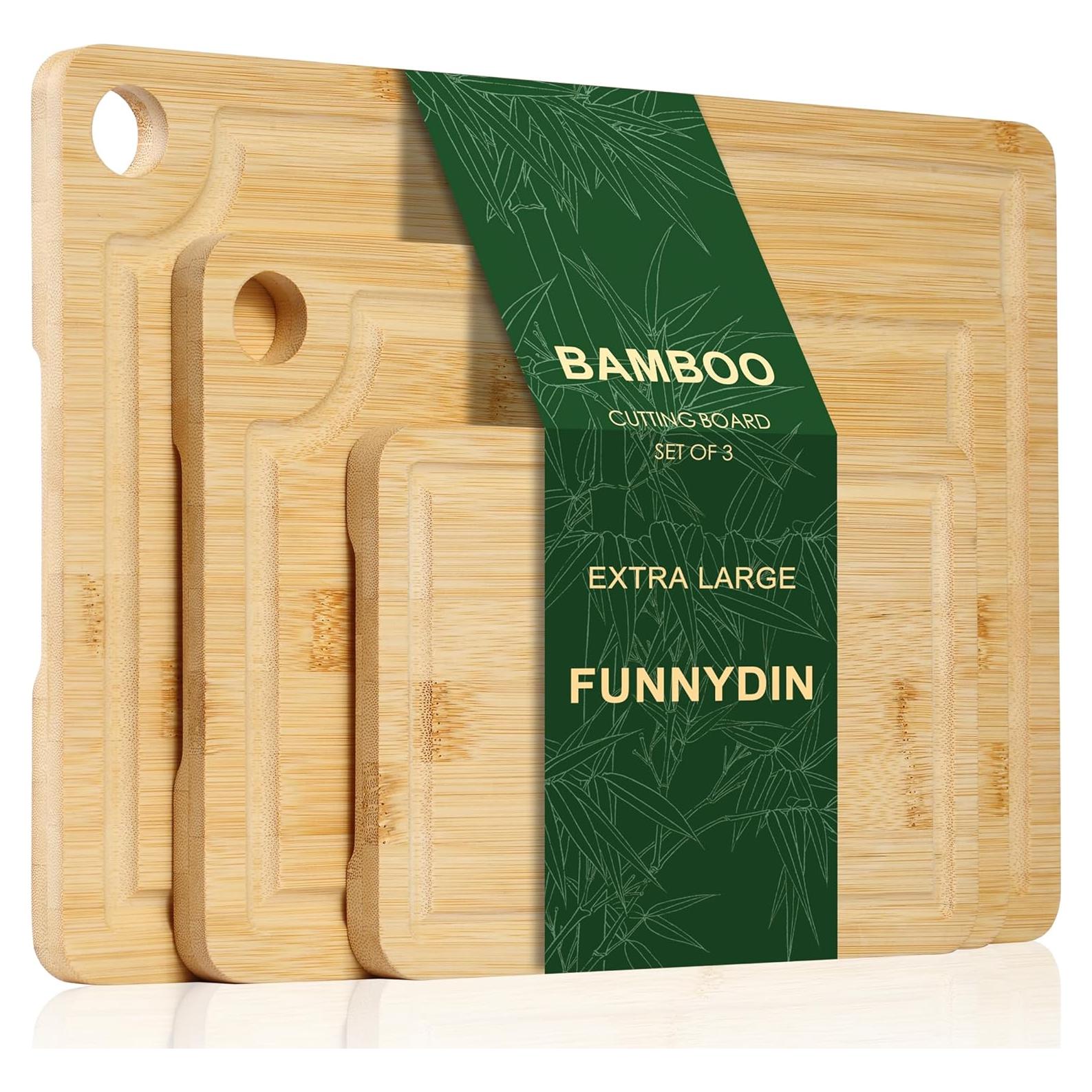 Juego de 3 Tablas de Cortar de Bambú Funnydin - 100% Orgánico