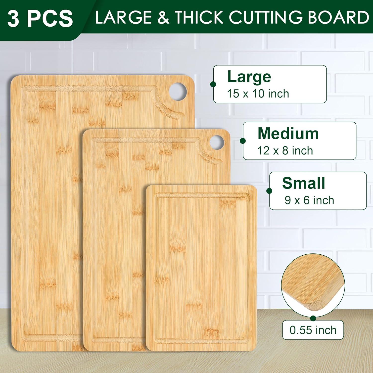 Juego de 3 Tablas de Cortar de Bambú Funnydin - 100% Orgánico