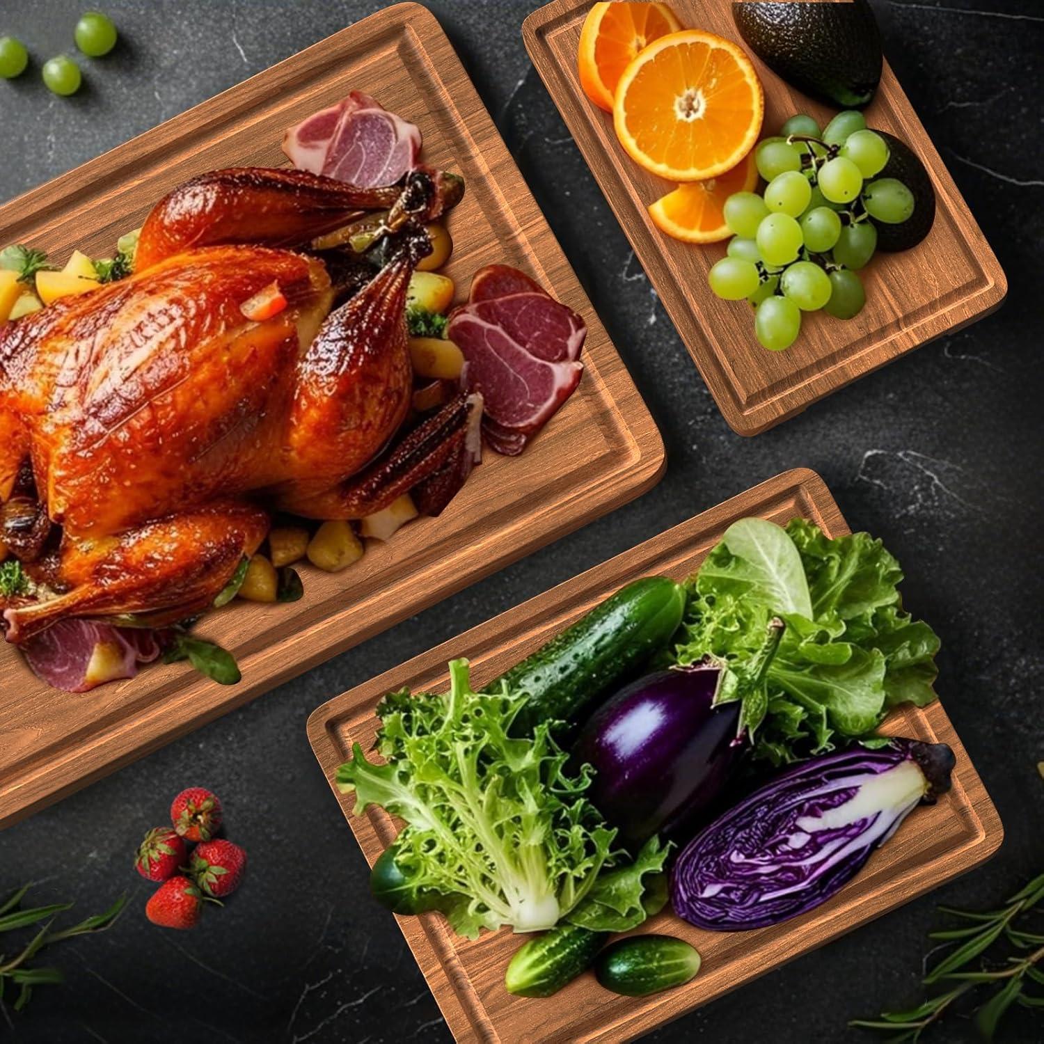 Juego de 3 tablas de cortar de madera acacia X-PREK con canal