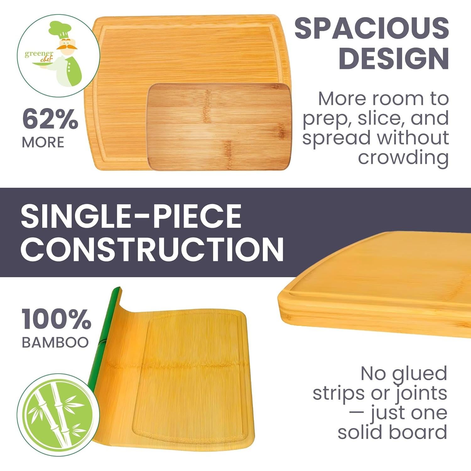 Juego de 3 Tablas de Cortar de Bambú Greener Chef XL, Ecológicas