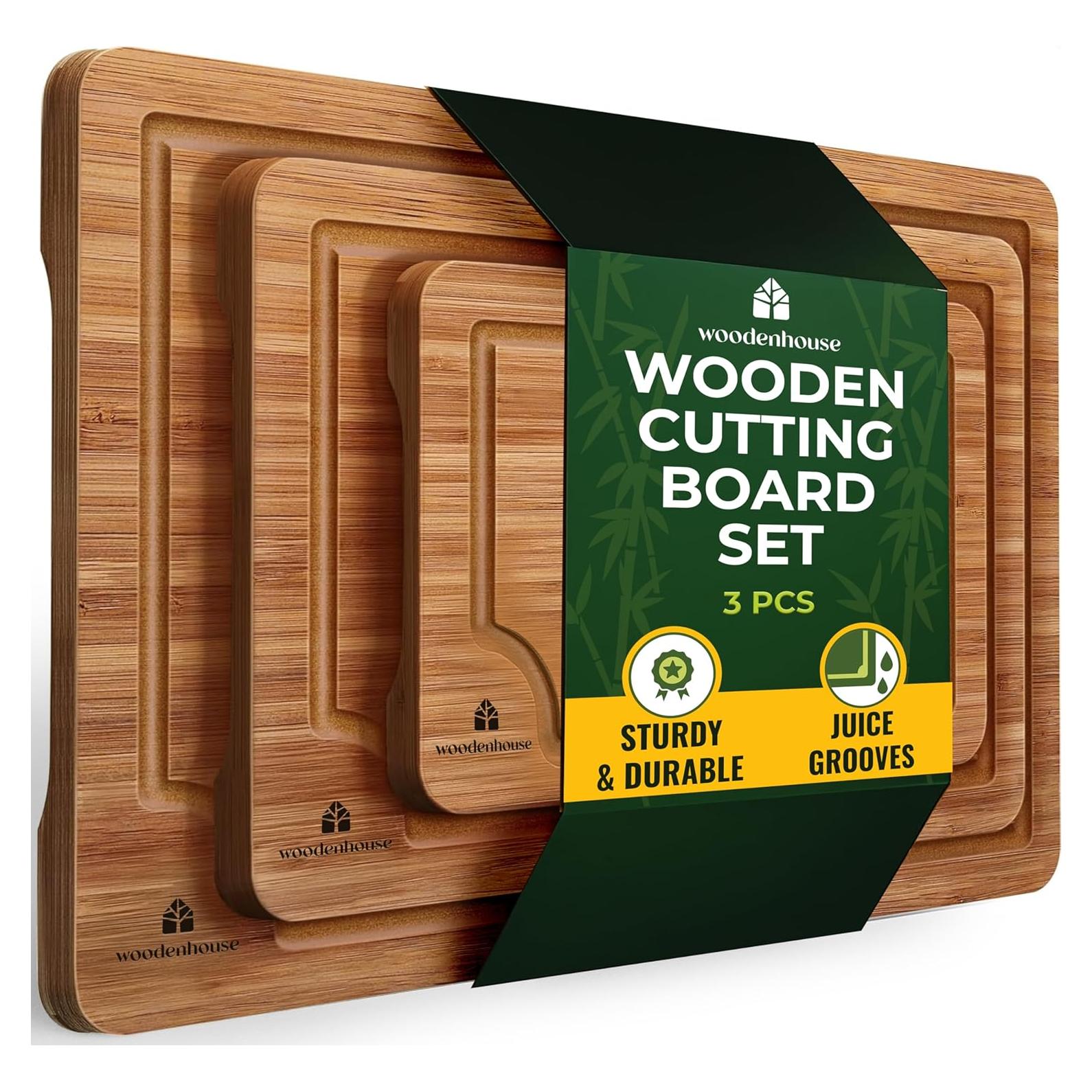 Juego de 3 Tablas de Cortar de Bambú Woodenhouse - Resistente y Fácil de Limpiar