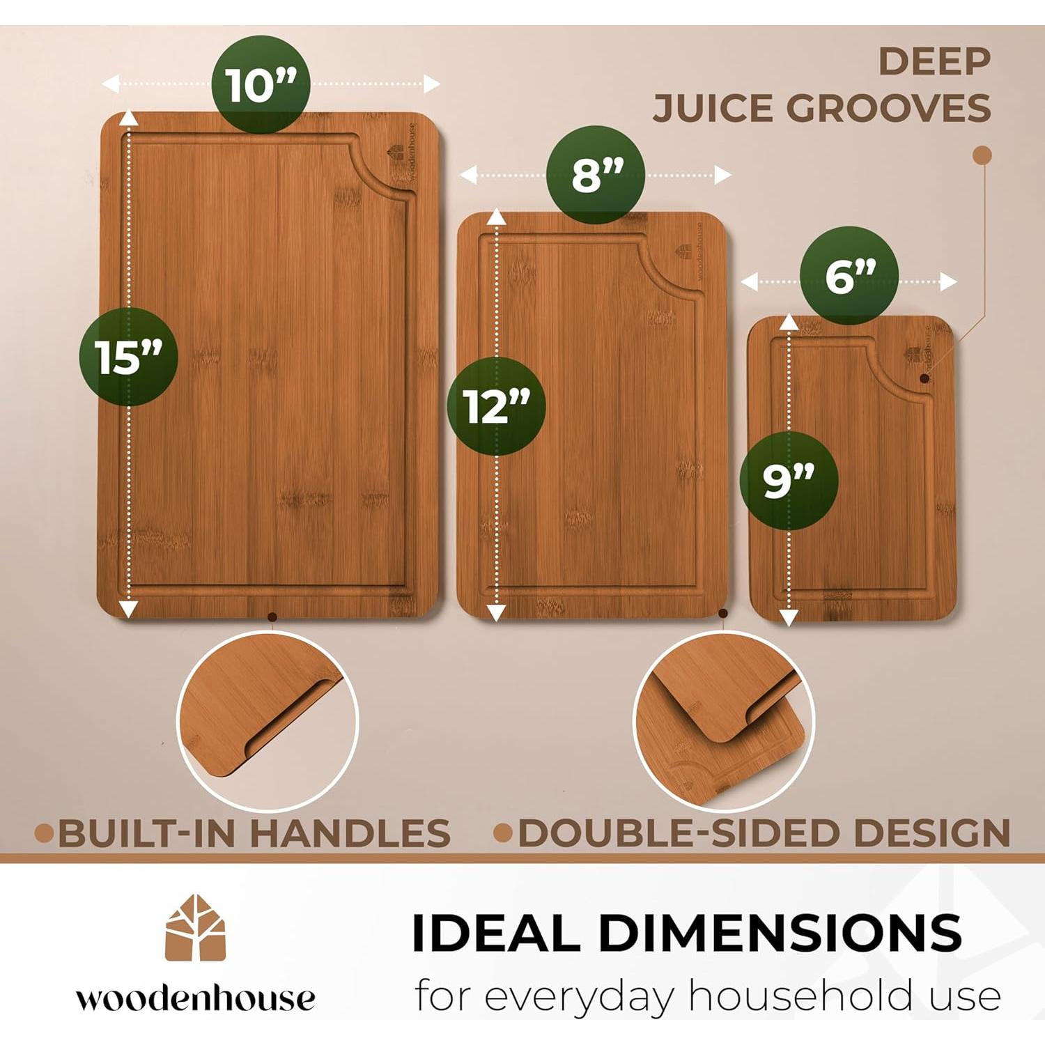 Juego de 3 Tablas de Cortar de Bambú Woodenhouse - Resistente y Fácil de Limpiar