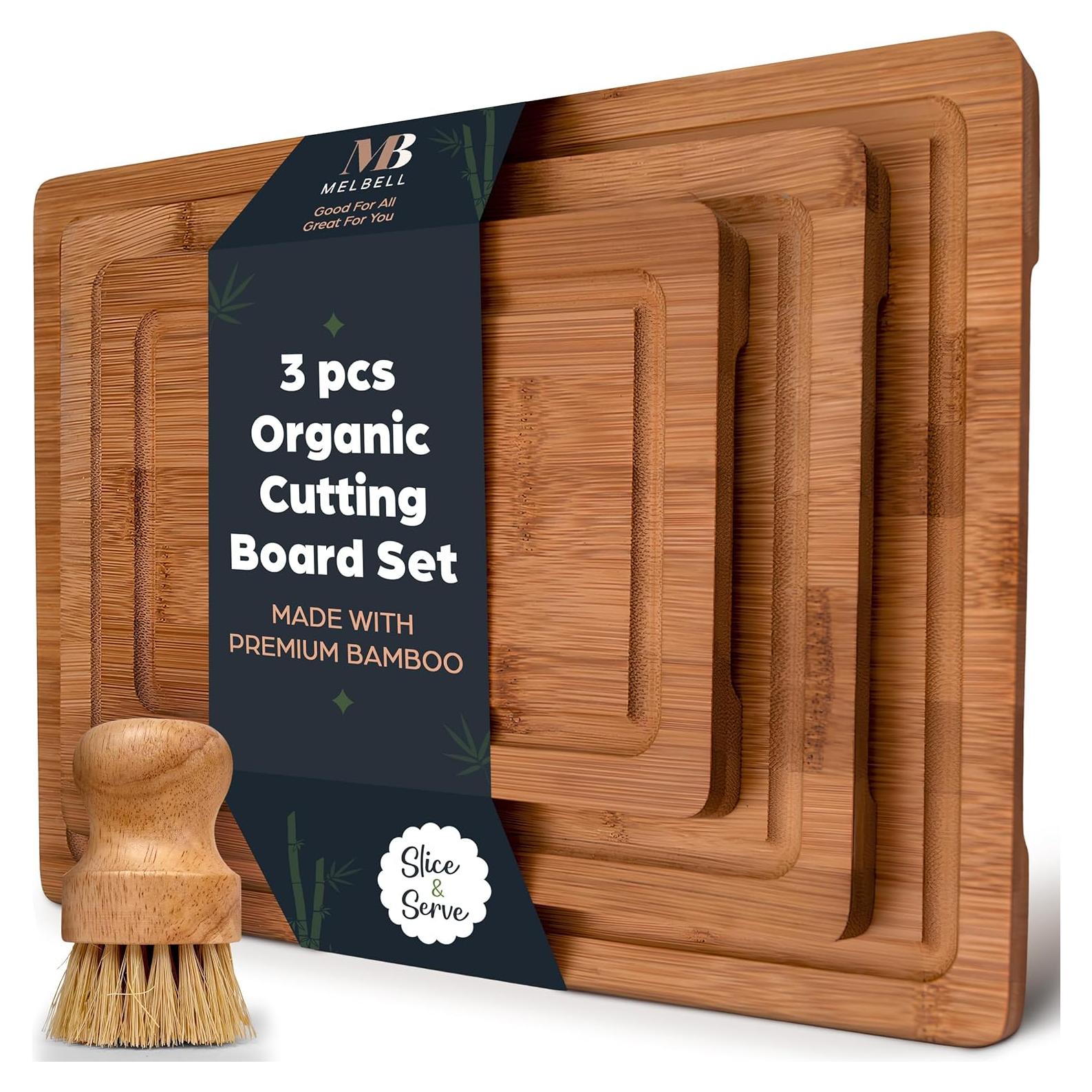 Juego de 3 Tablas de Cortar de Bambú MelBell con Canal para Jugo