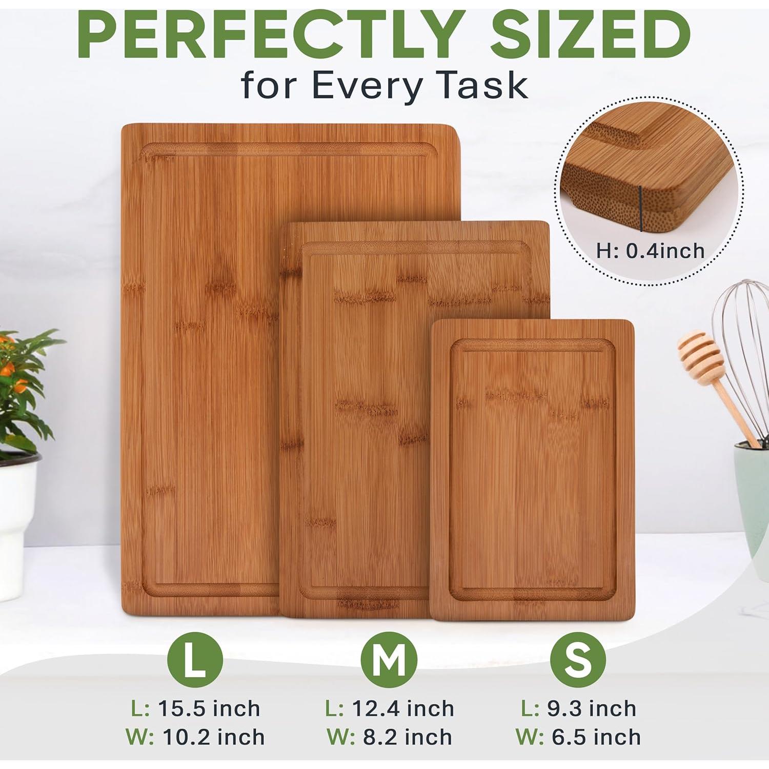 Juego de 3 Tablas de Cortar de Bambú MelBell con Canal para Jugo