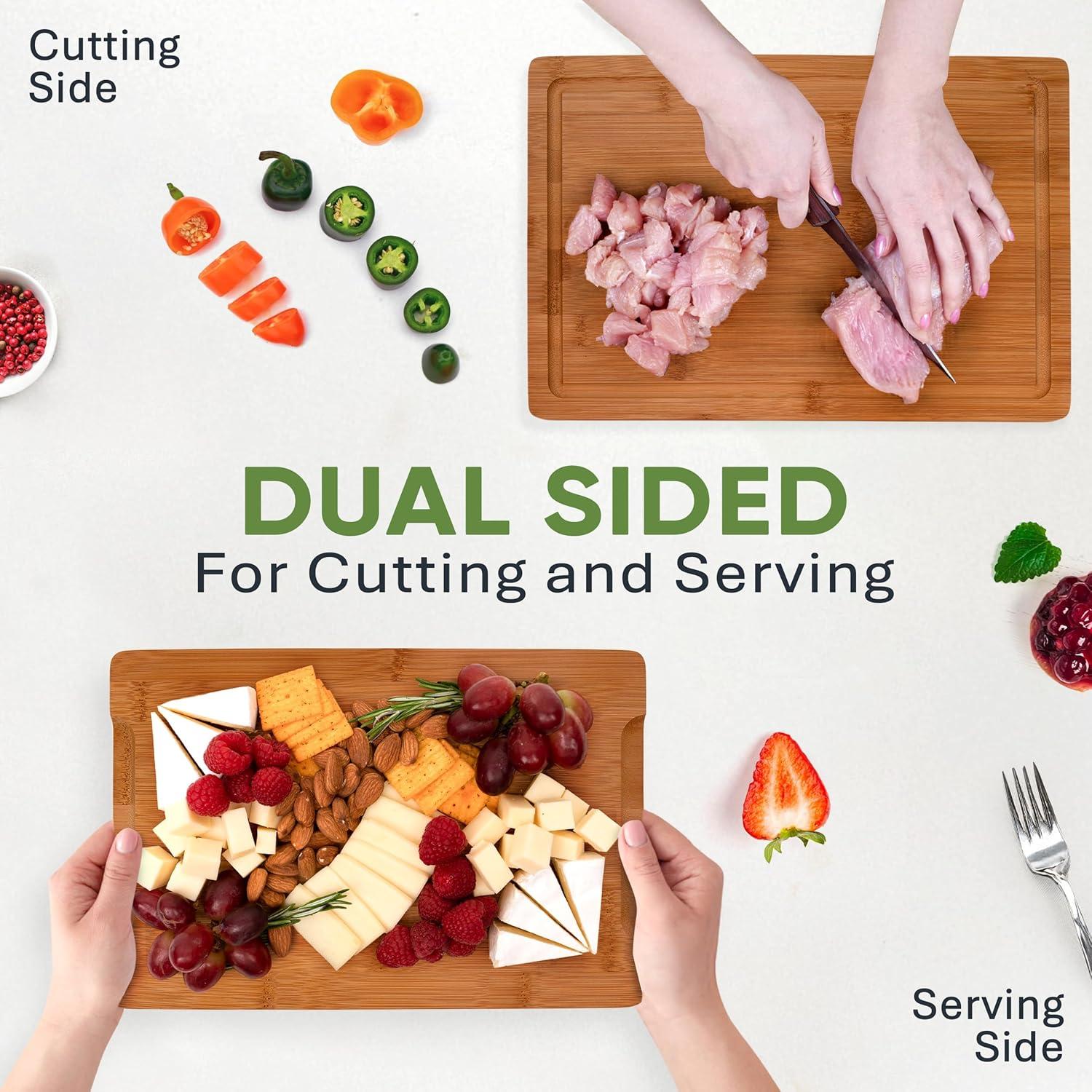 Juego de 3 Tablas de Cortar de Bambú MelBell con Canal para Jugo