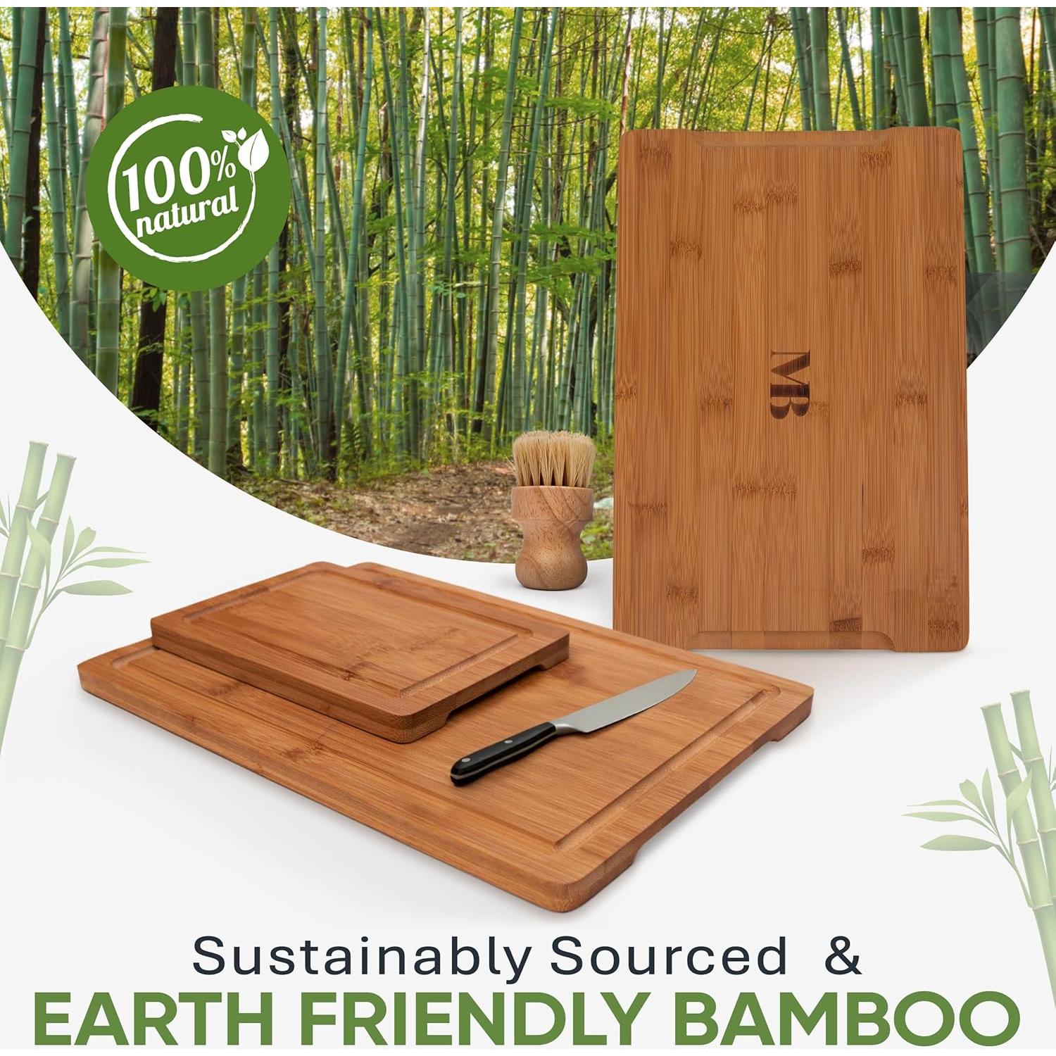 Juego de 3 Tablas de Cortar de Bambú MelBell con Canal para Jugo