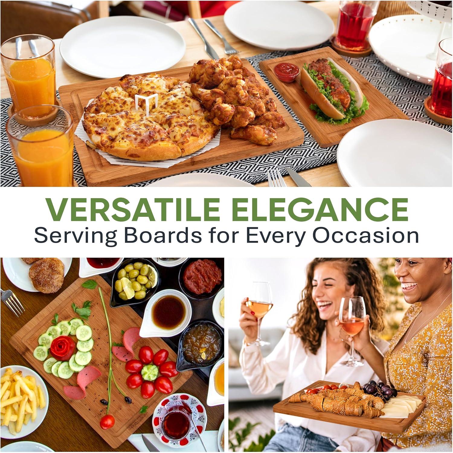 Juego de 3 Tablas de Cortar de Bambú MelBell con Canal para Jugo