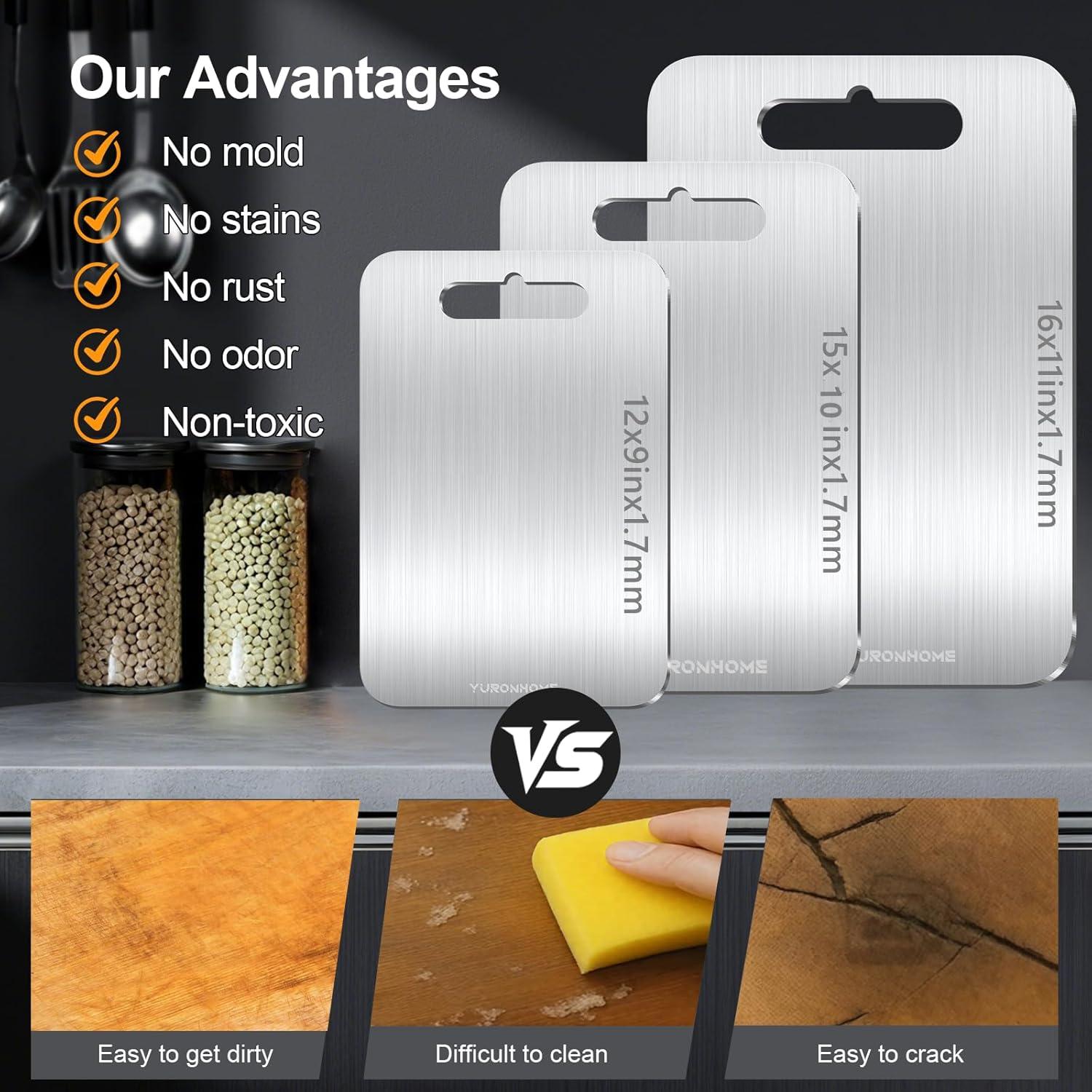 Juego de 3 Tablas de Cortar Titanio YuronHome Antideslizantes