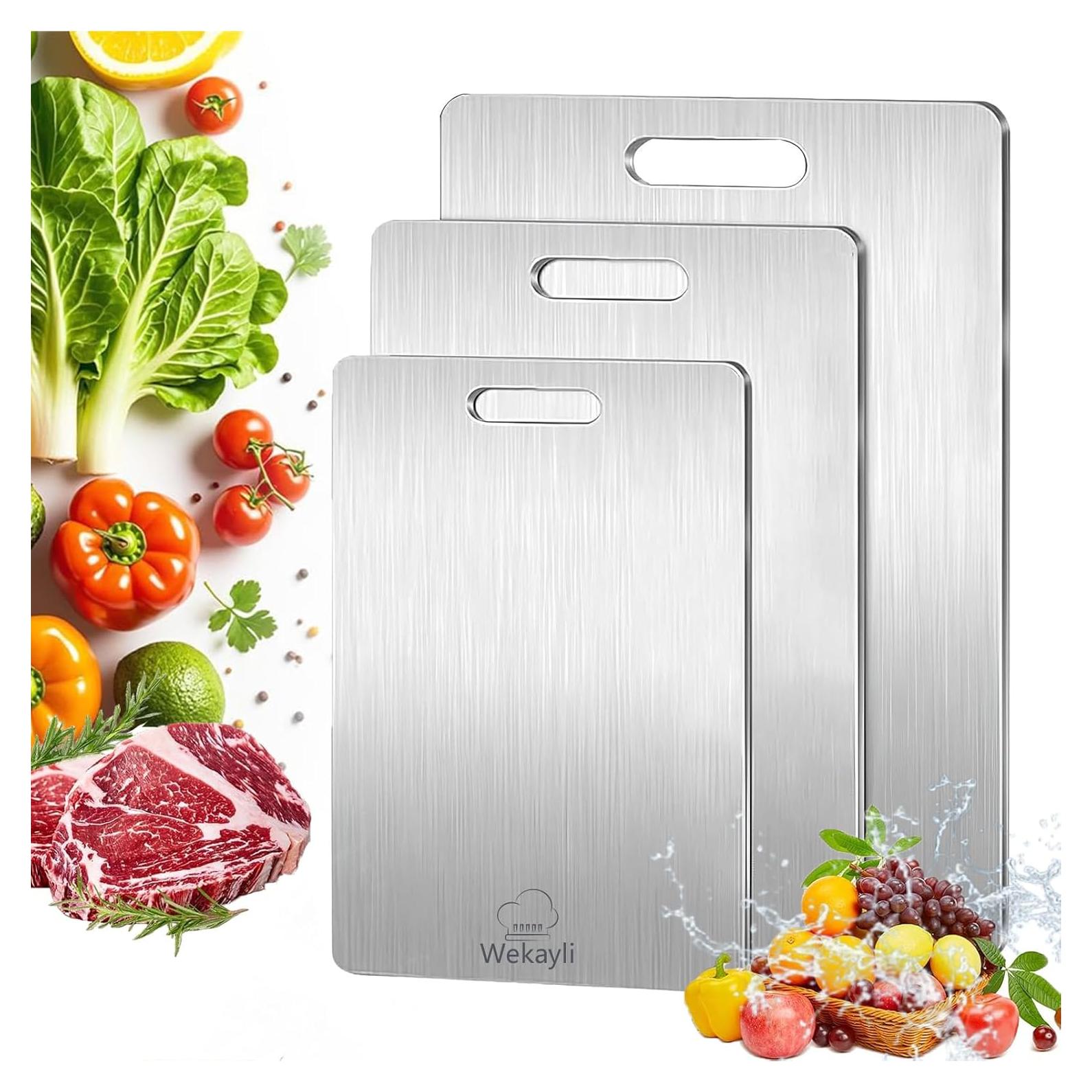 Juego de 3 Tablas de Cortar Acero Inoxidable Wekayli 38x28 cm