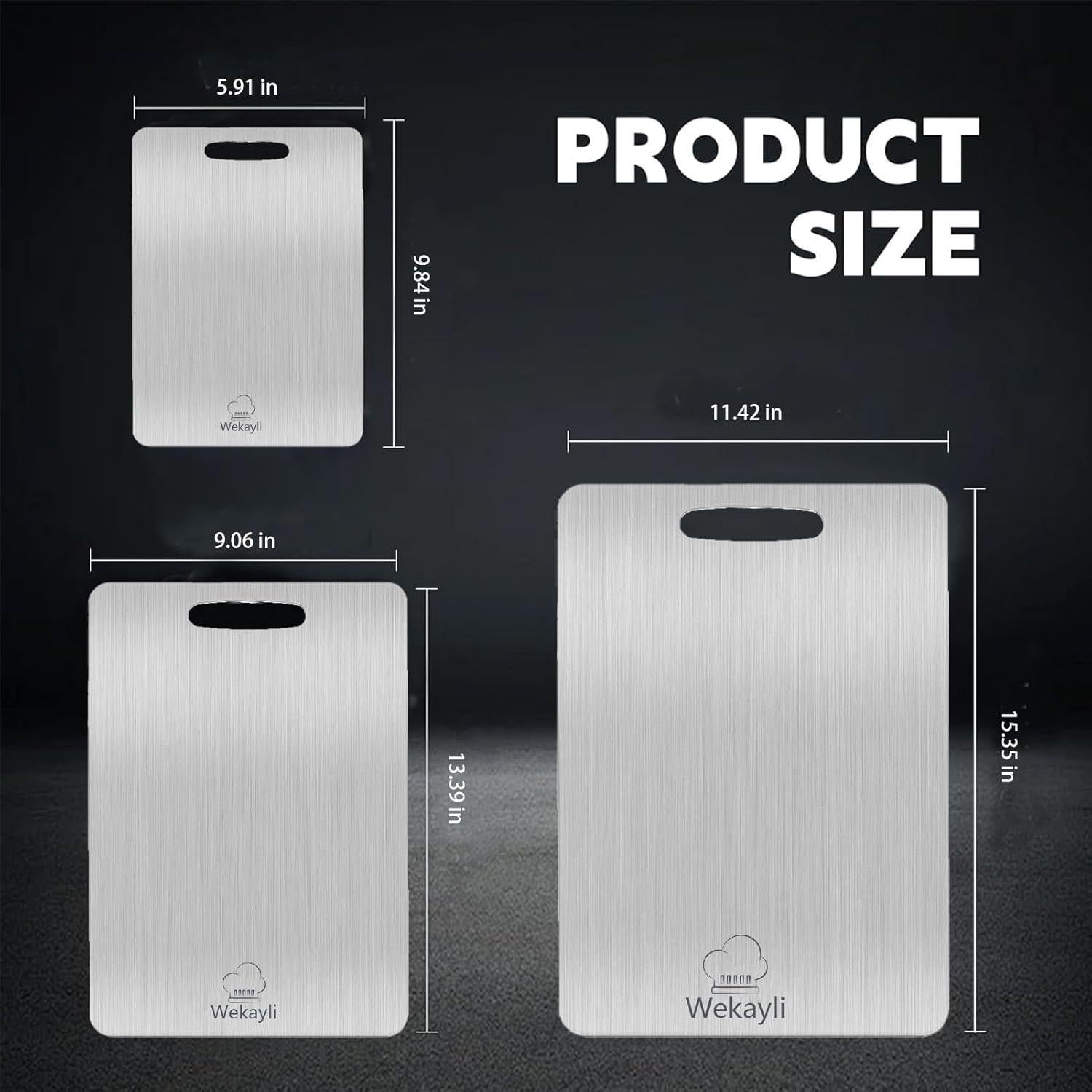 Juego de 3 Tablas de Cortar Acero Inoxidable Wekayli 38x28 cm