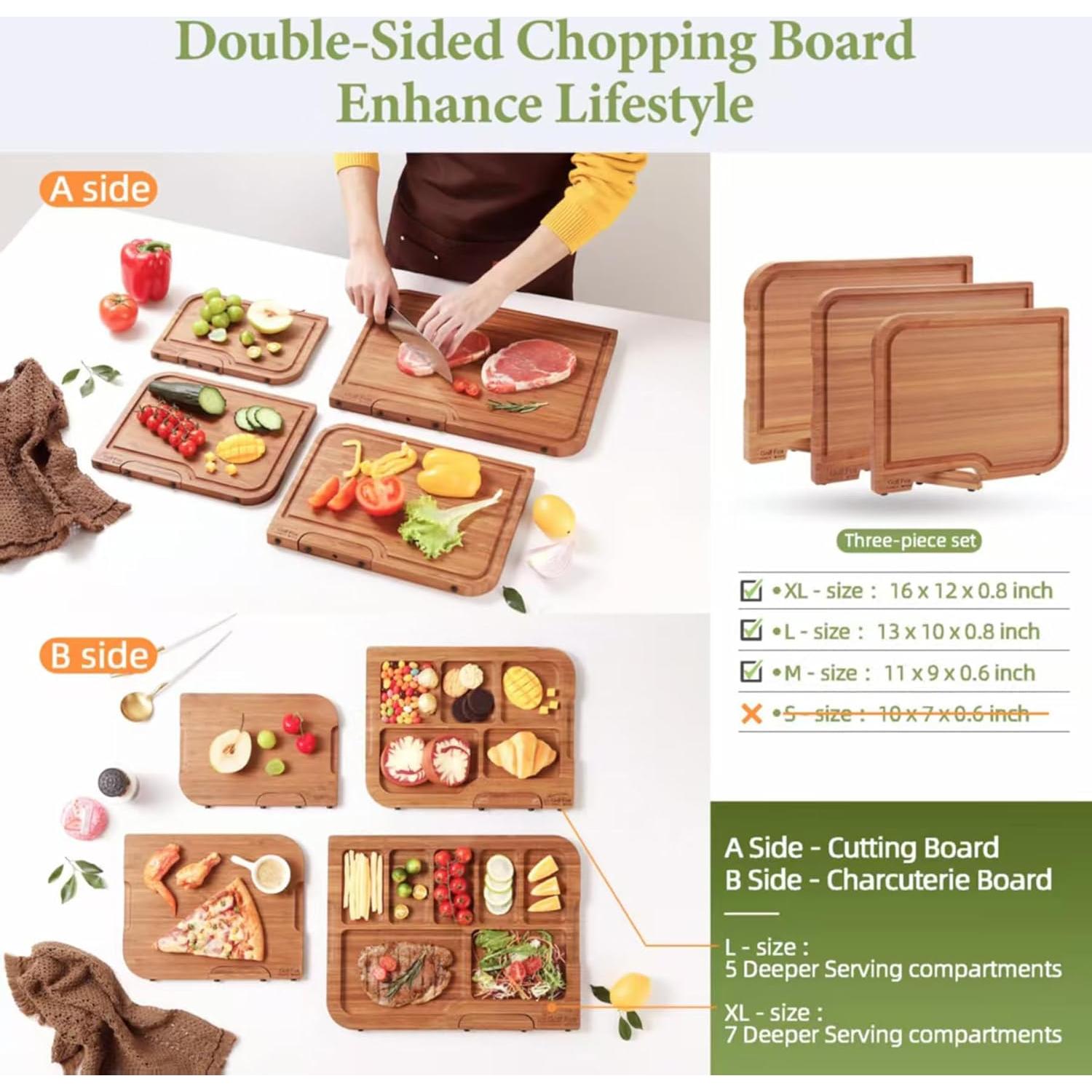 Juego de 3 Tablas de Cortar de Bambú GolfFox con Soporte