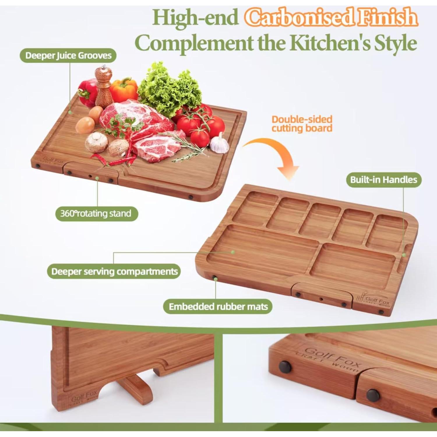 Juego de 3 Tablas de Cortar de Bambú GolfFox con Soporte