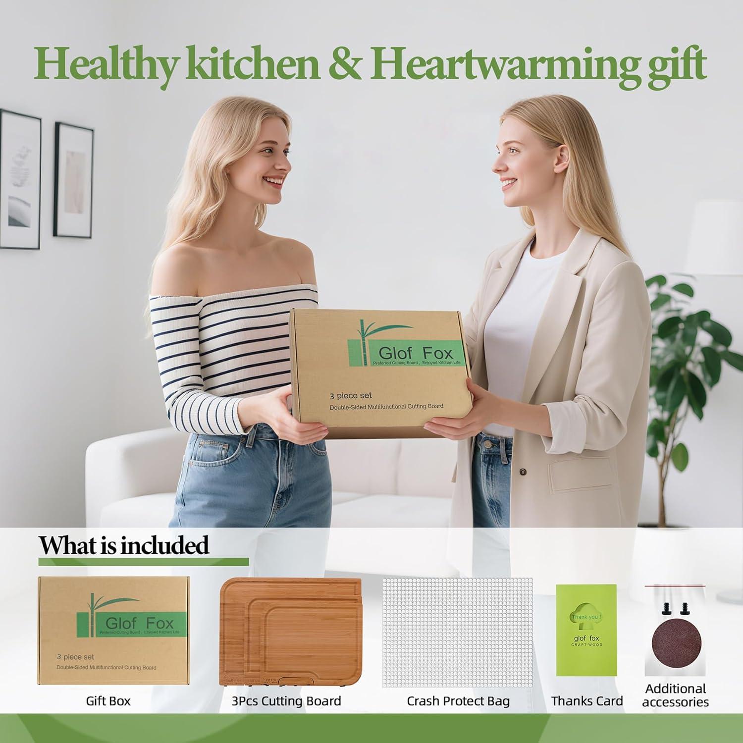 Juego de 3 Tablas de Cortar de Bambú GolfFox con Soporte