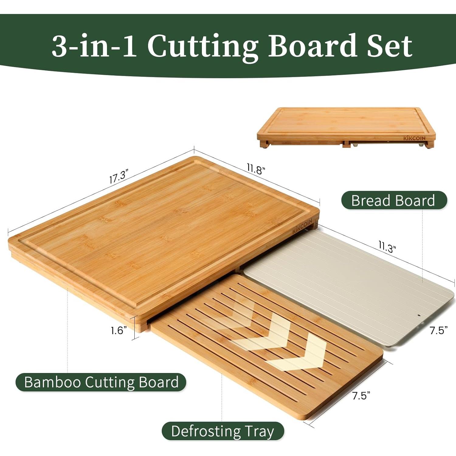 Juego de tablas de cortar de bambú Kikcoin con bandeja de descongelación