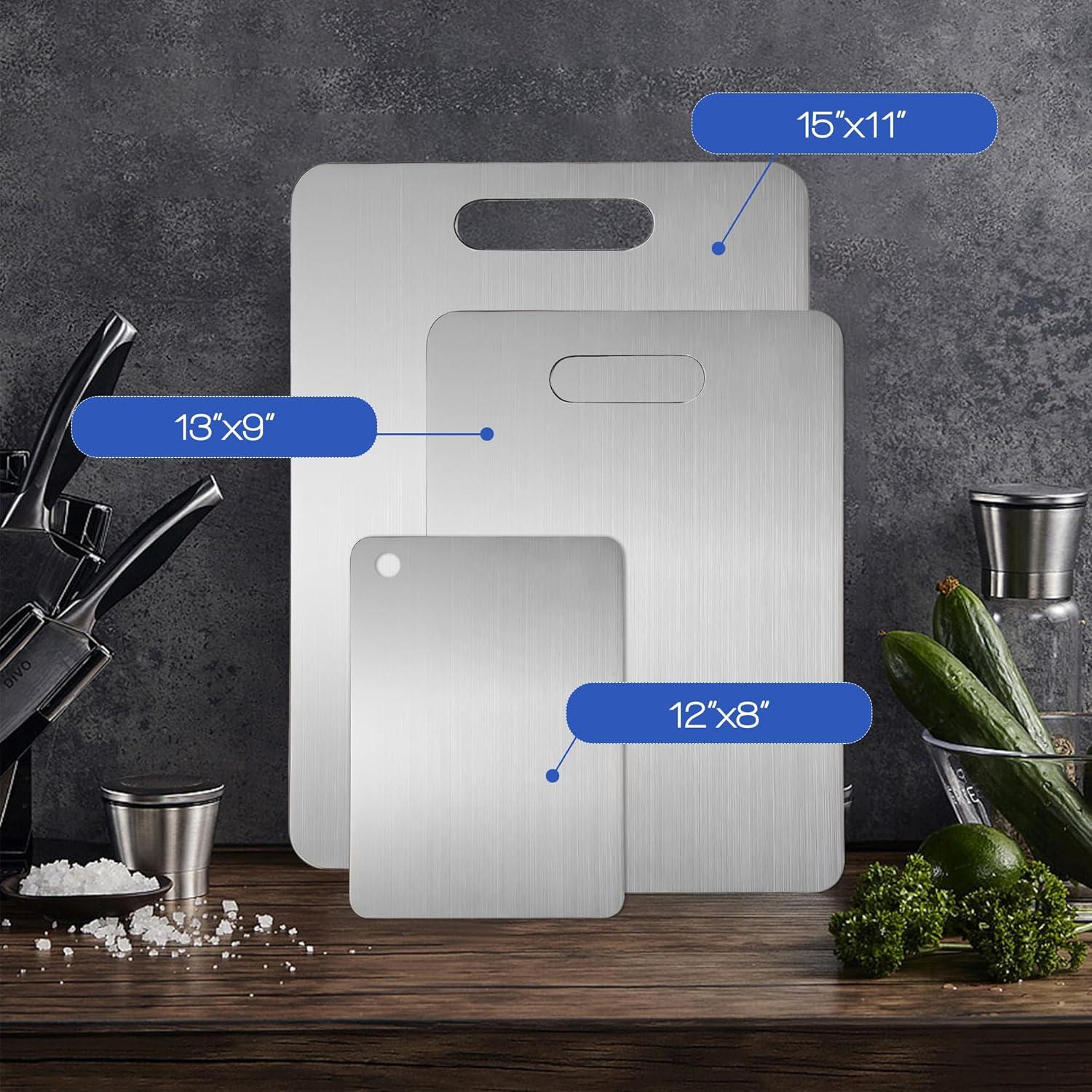 Juego de 3 Tablas de Cortar SUNWISHA Acero Inoxidable Doble Cara