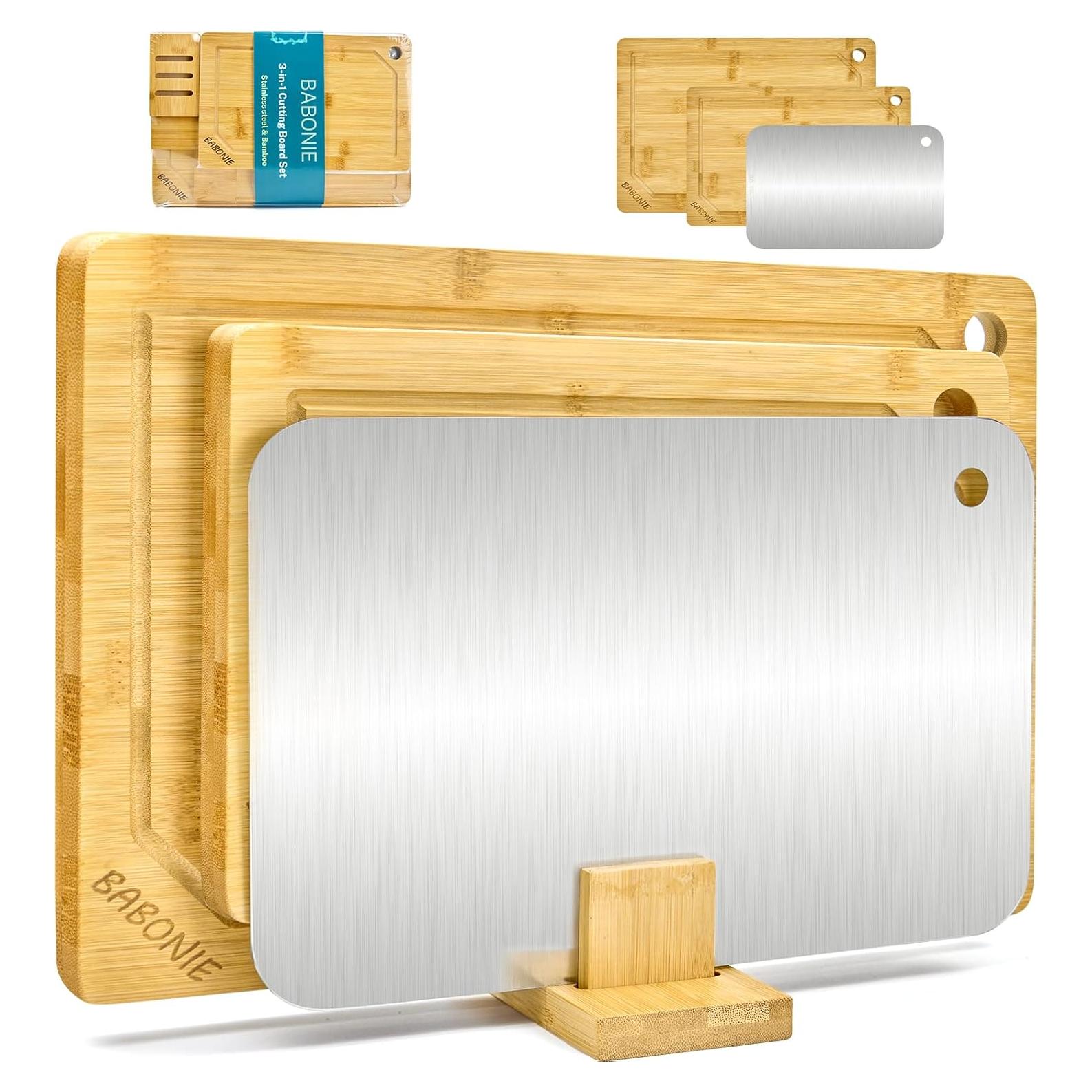 Juego de Tablas de Cortar de Bambú y Acero Inoxidable BABONIE