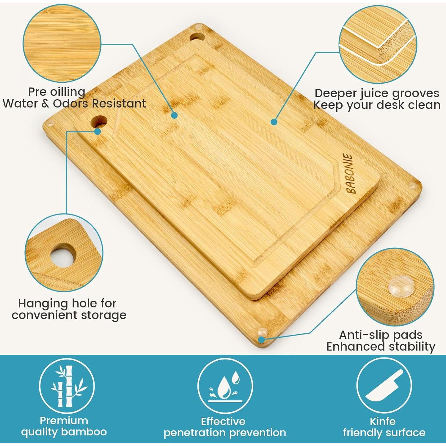 Juego de Tablas de Cortar de Bambú y Acero Inoxidable BABONIE