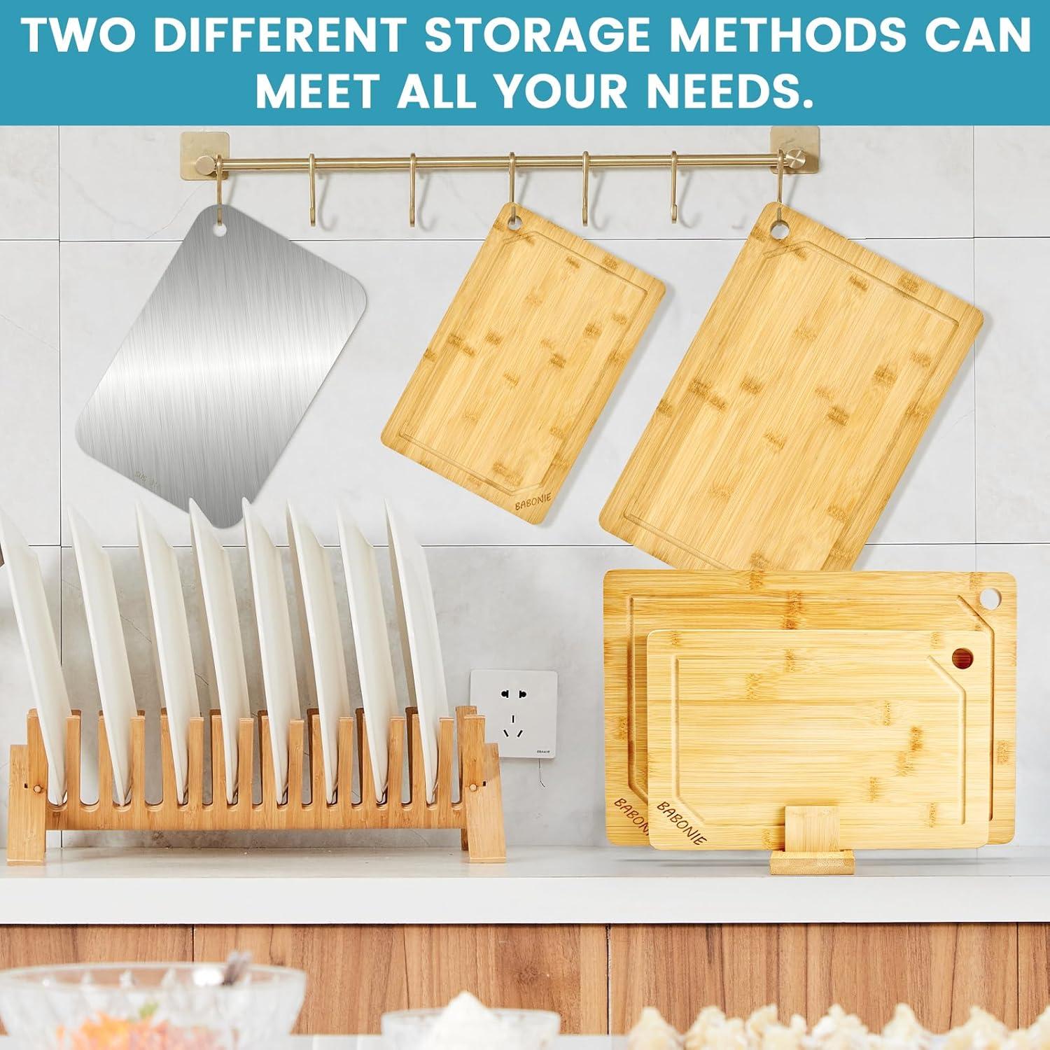 Juego de Tablas de Cortar de Bambú y Acero Inoxidable BABONIE