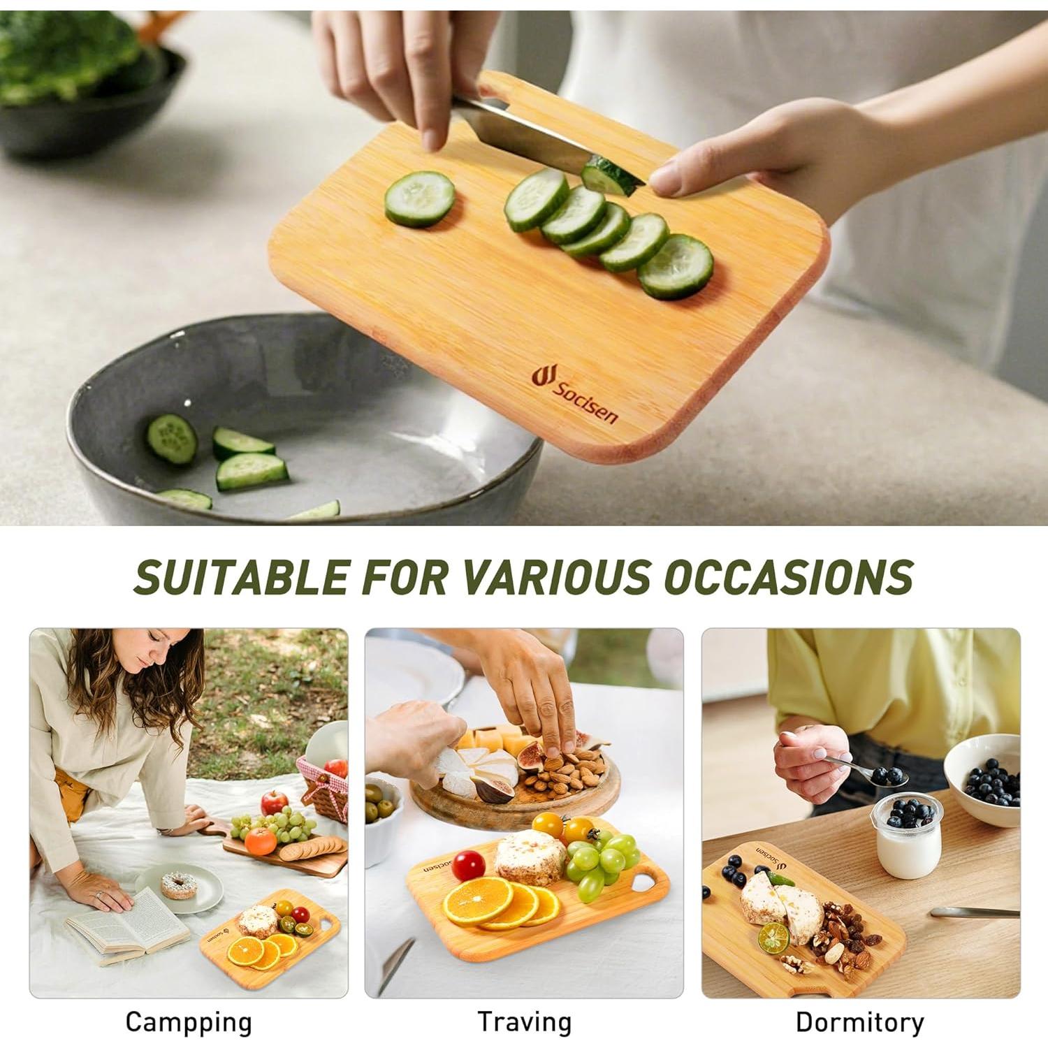 2 Tablas de Cortar Mini de Bambú Socisen 21.8x15.2cm Ecológicas