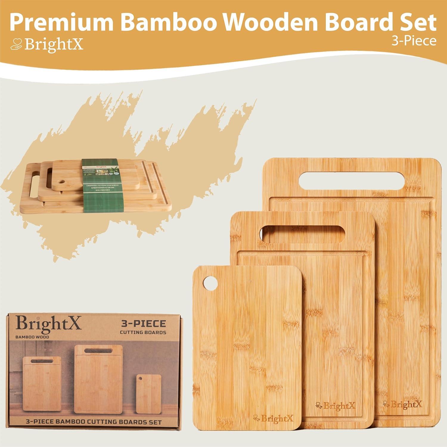 Juego de 3 Tablas de Cortar de Bambú BRIGHTX - Apto Lavavajillas
