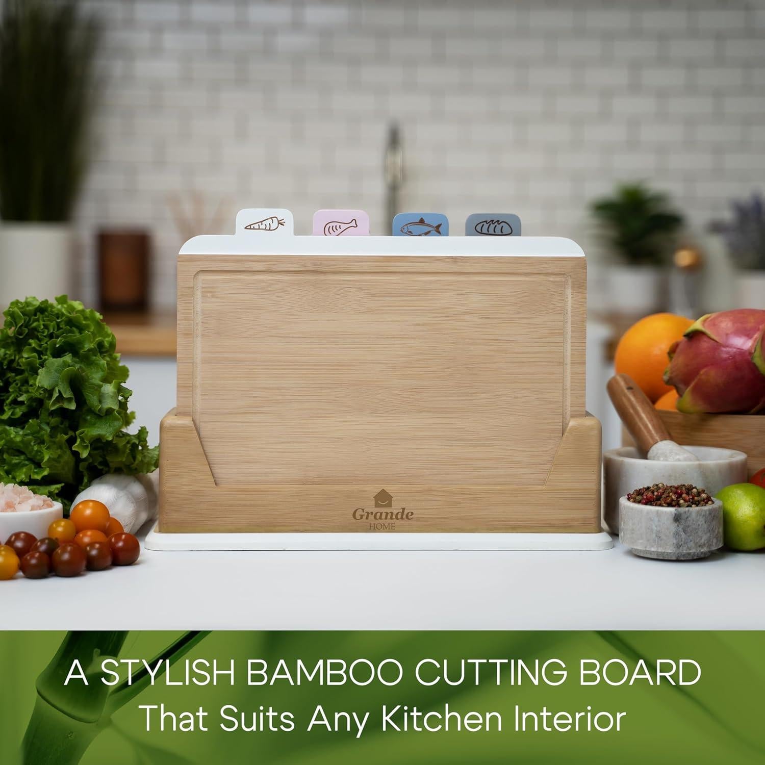 Set de 5 Tablas de Cortar de Bambú Grande Home con Soporte