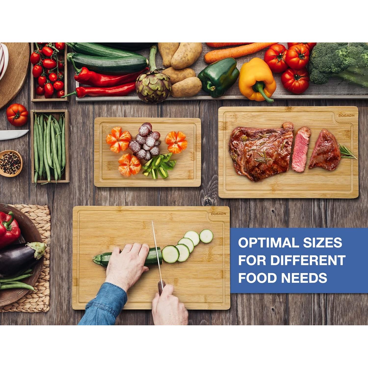 Juego de 3 Tablas de Cortar DOBADN de Bambú con Canal para Jugo