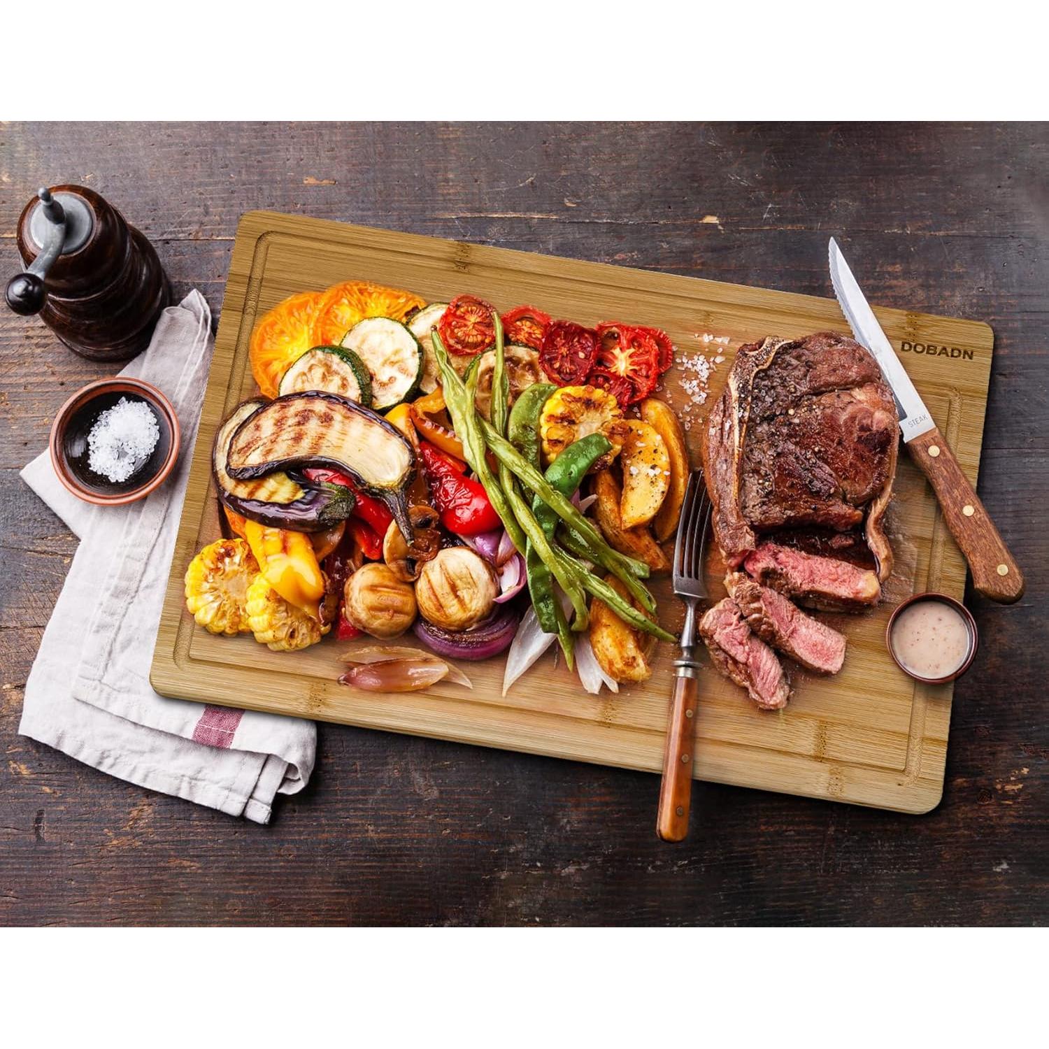 Juego de 3 Tablas de Cortar DOBADN de Bambú con Canal para Jugo