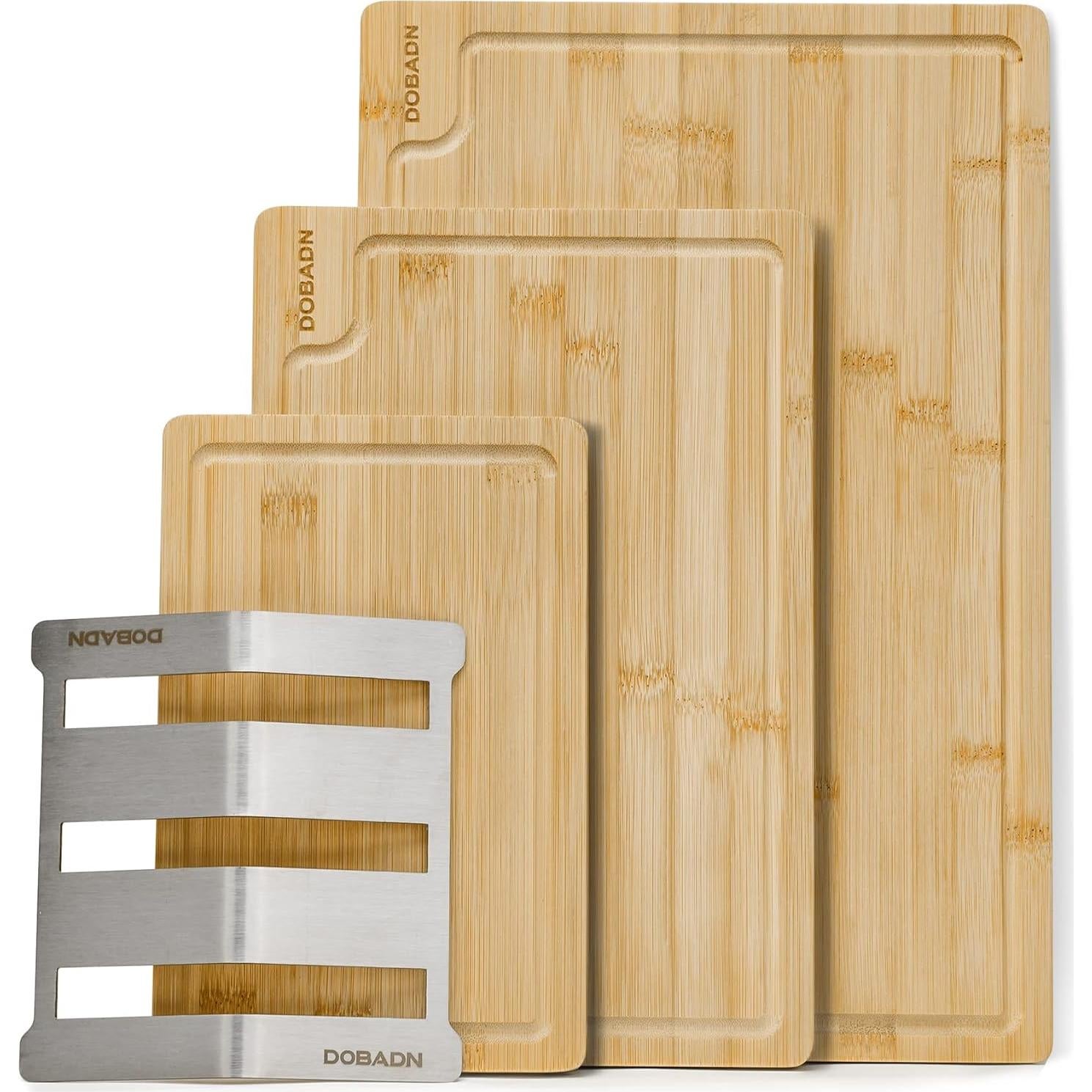 Juego de 3 Tablas de Cortar DOBADN de Bambú con Canal para Jugo