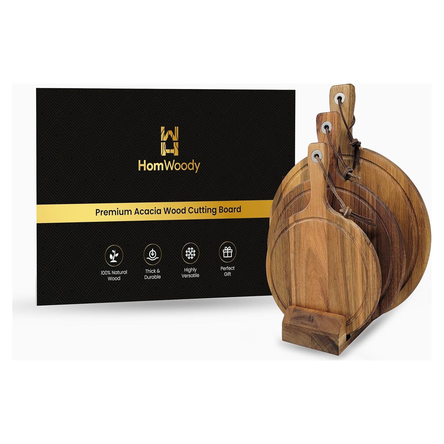 Juego de 3 Tablas de Cortar de Madera de Acacia Homwoody
