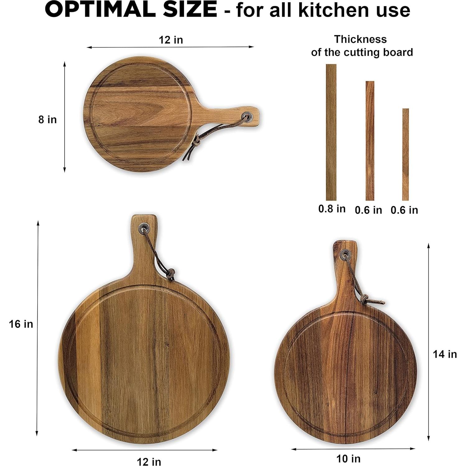 Juego de 3 Tablas de Cortar de Madera de Acacia Homwoody
