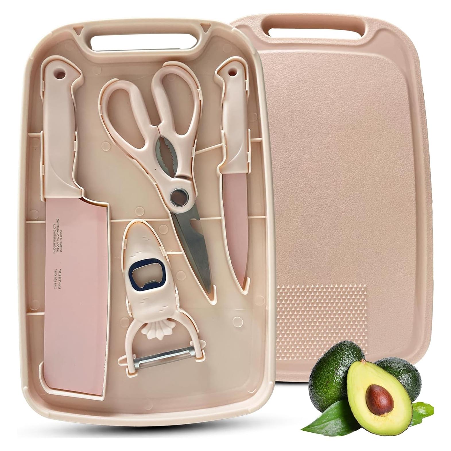 Juego de Tabla de Cortar y Cuchillo WEISHEHUG 5 en 1 Rosa