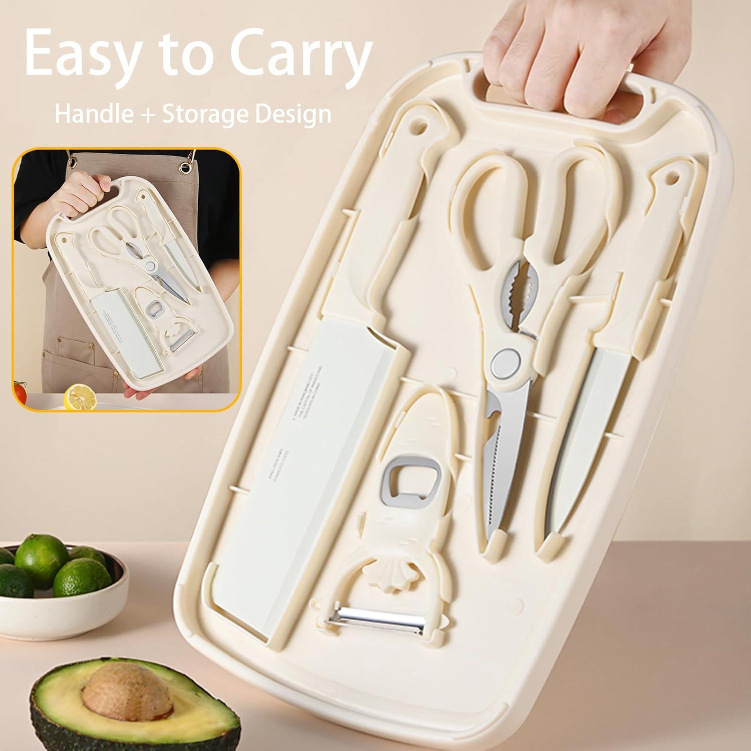 Juego de Tabla de Cortar y Cuchillo WEISHEHUG 5 en 1 Rosa