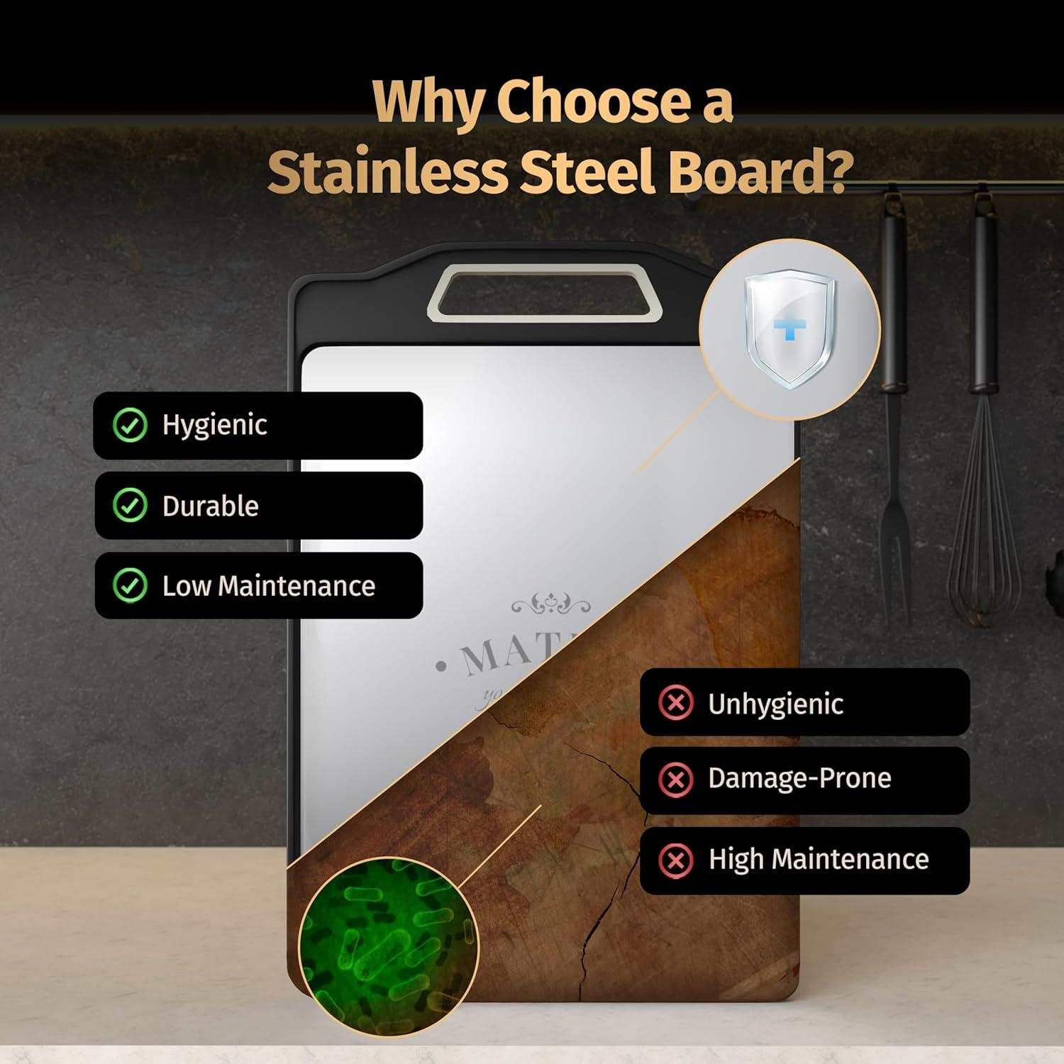 Tabla de Cortar Doble Lado Matiks 40x28cm Acero Inoxidable