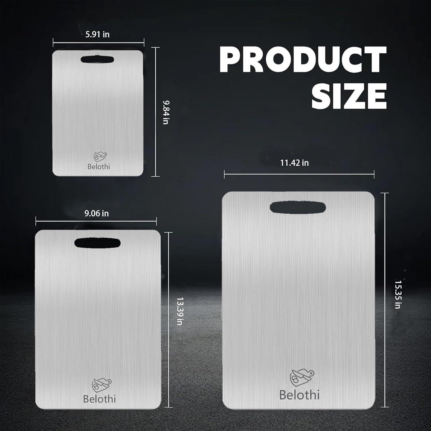 Juego de 3 Tablas de Cortar Acero Inoxidable Belothi 304