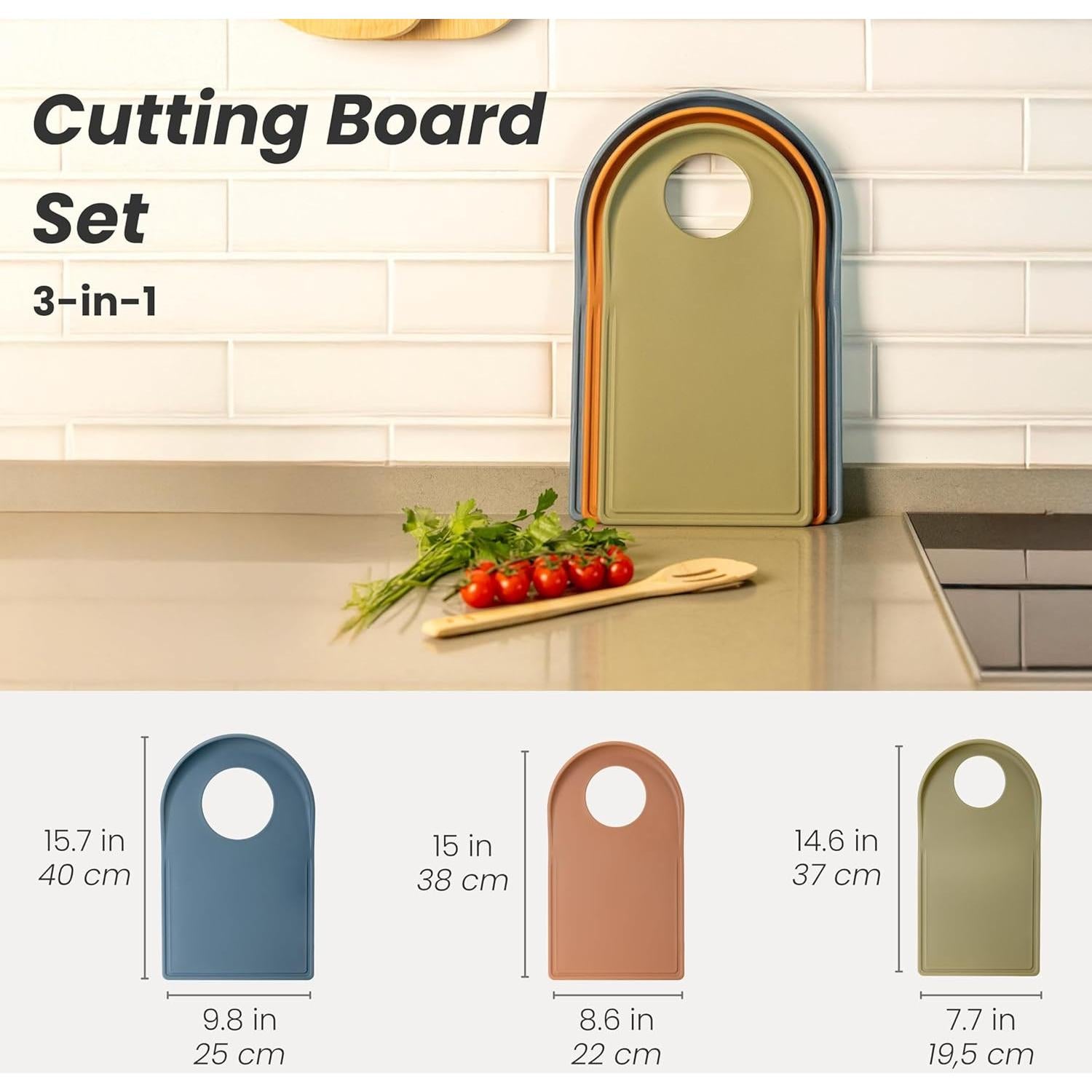 Juego de 3 Tablas de Cortar Vigar Antideslizantes 25x40 cm