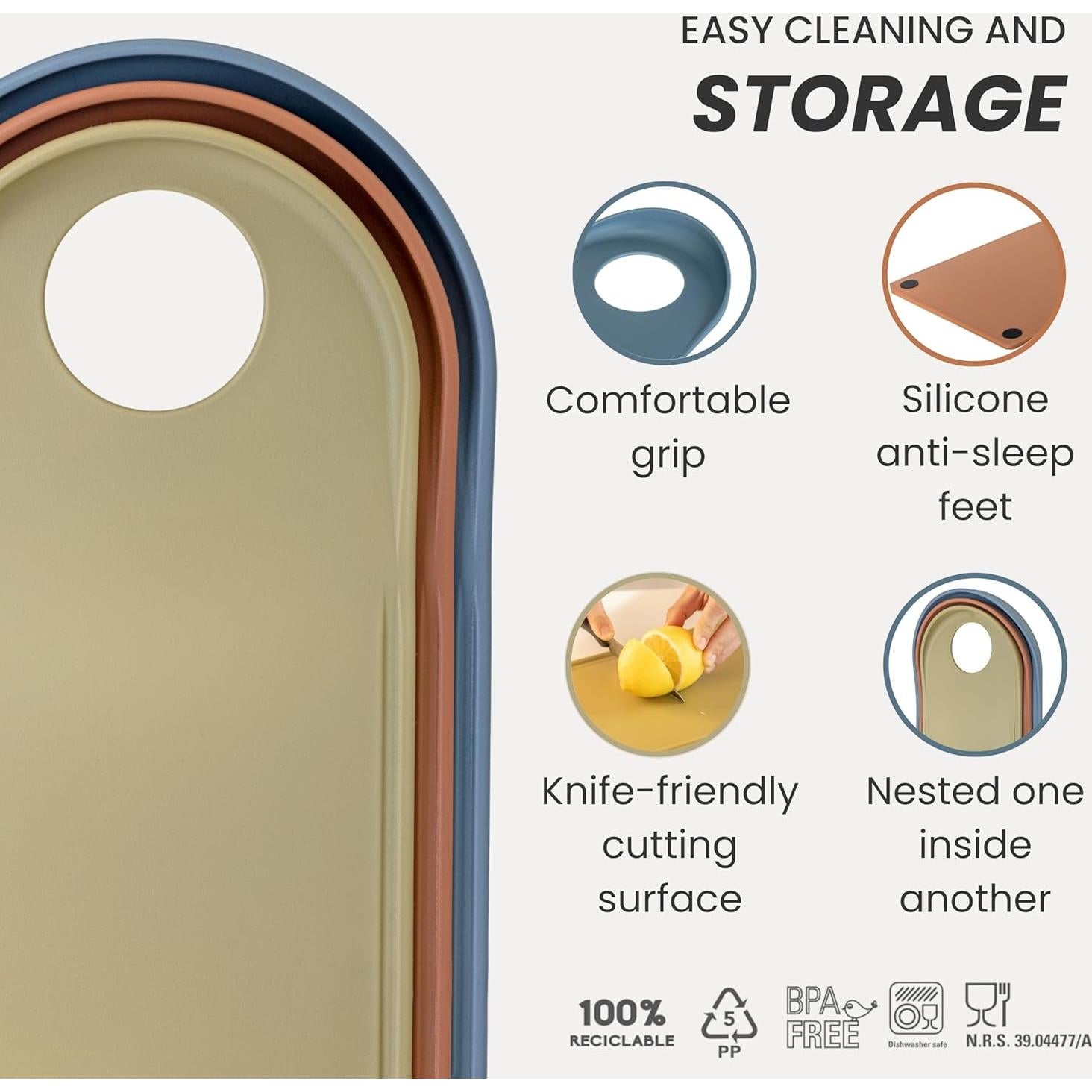 Juego de 3 Tablas de Cortar Vigar Antideslizantes 25x40 cm