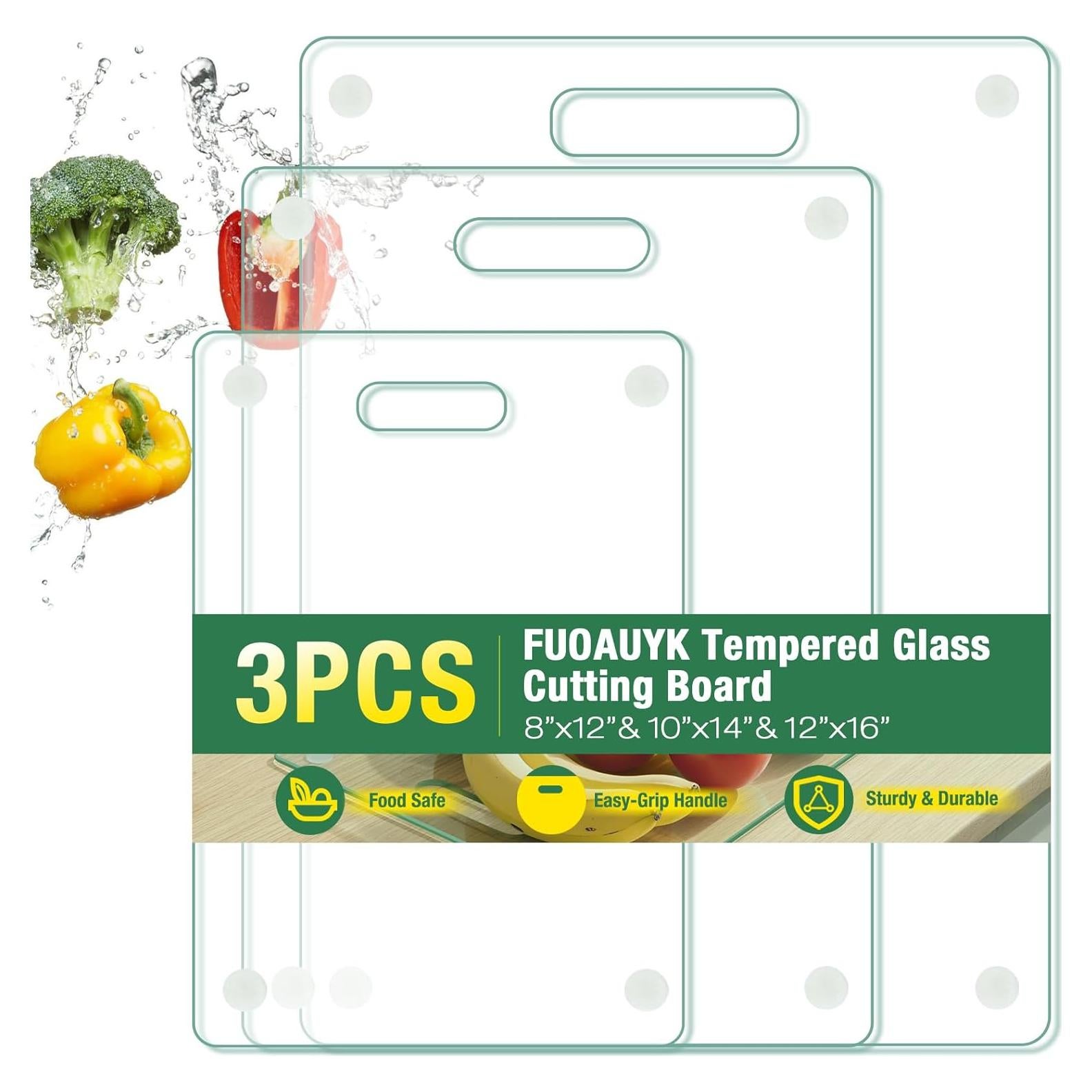 Juego de 3 Tablas de Cortar de Vidrio Templado FUOAUYK
