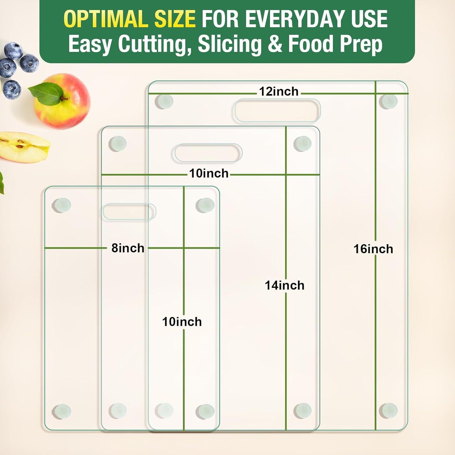Juego de 3 Tablas de Cortar de Vidrio Templado FUOAUYK