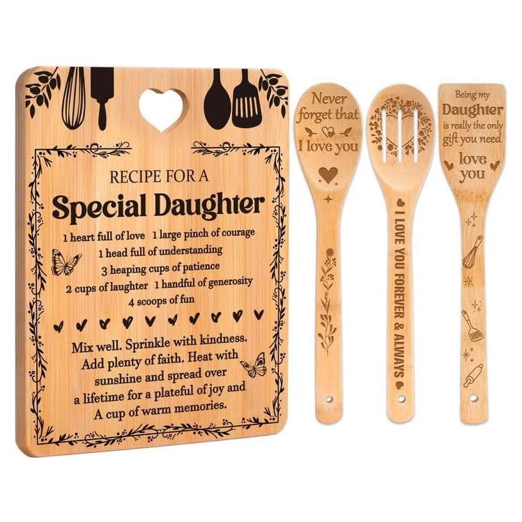 Conjunto de Regalos de Cumpleaños para Hija Apjielop - Tabla de Cortar y Utensilios de Bambú